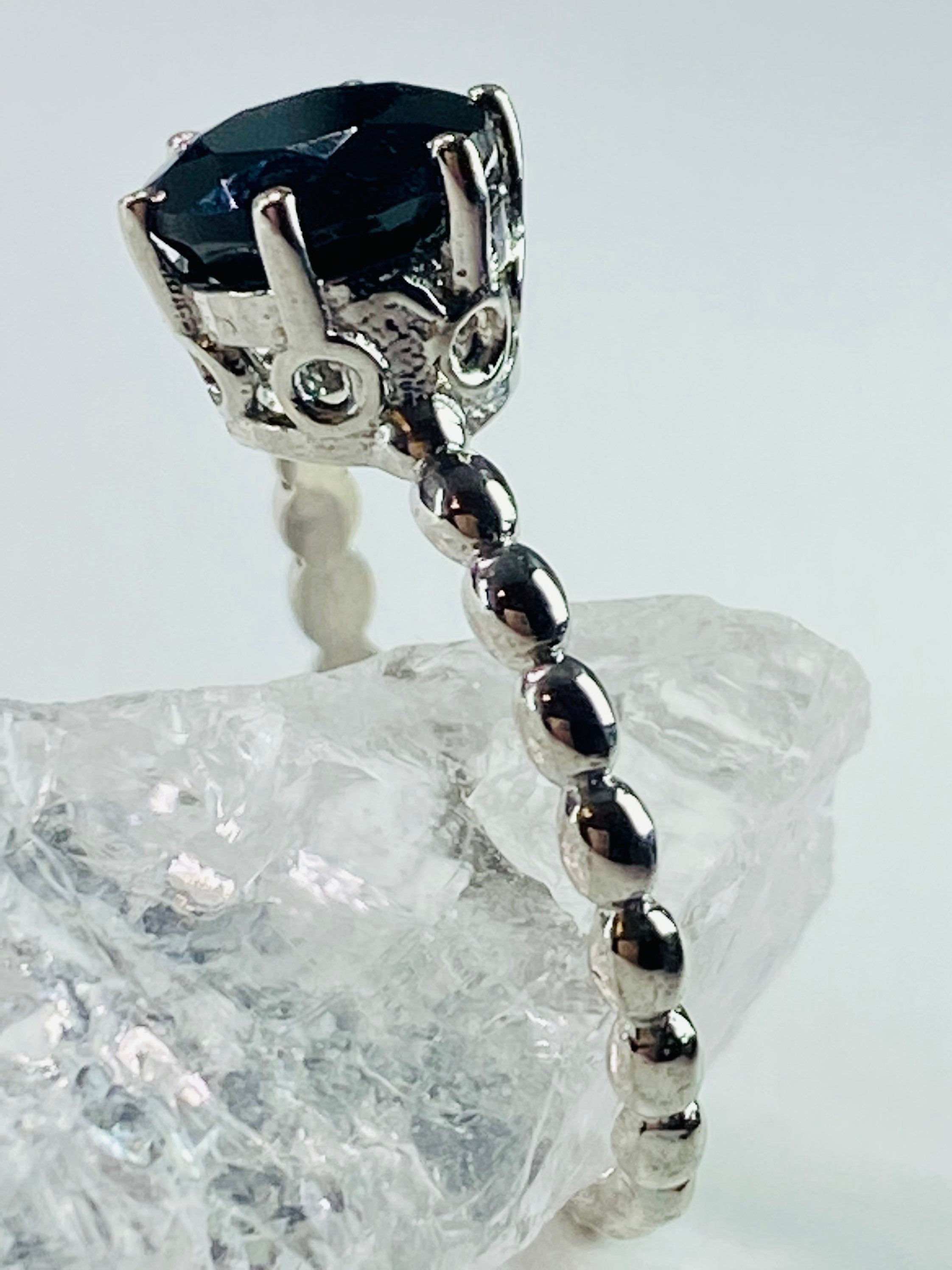 Black Crown Prongs Tourmaline and Silver Ring.