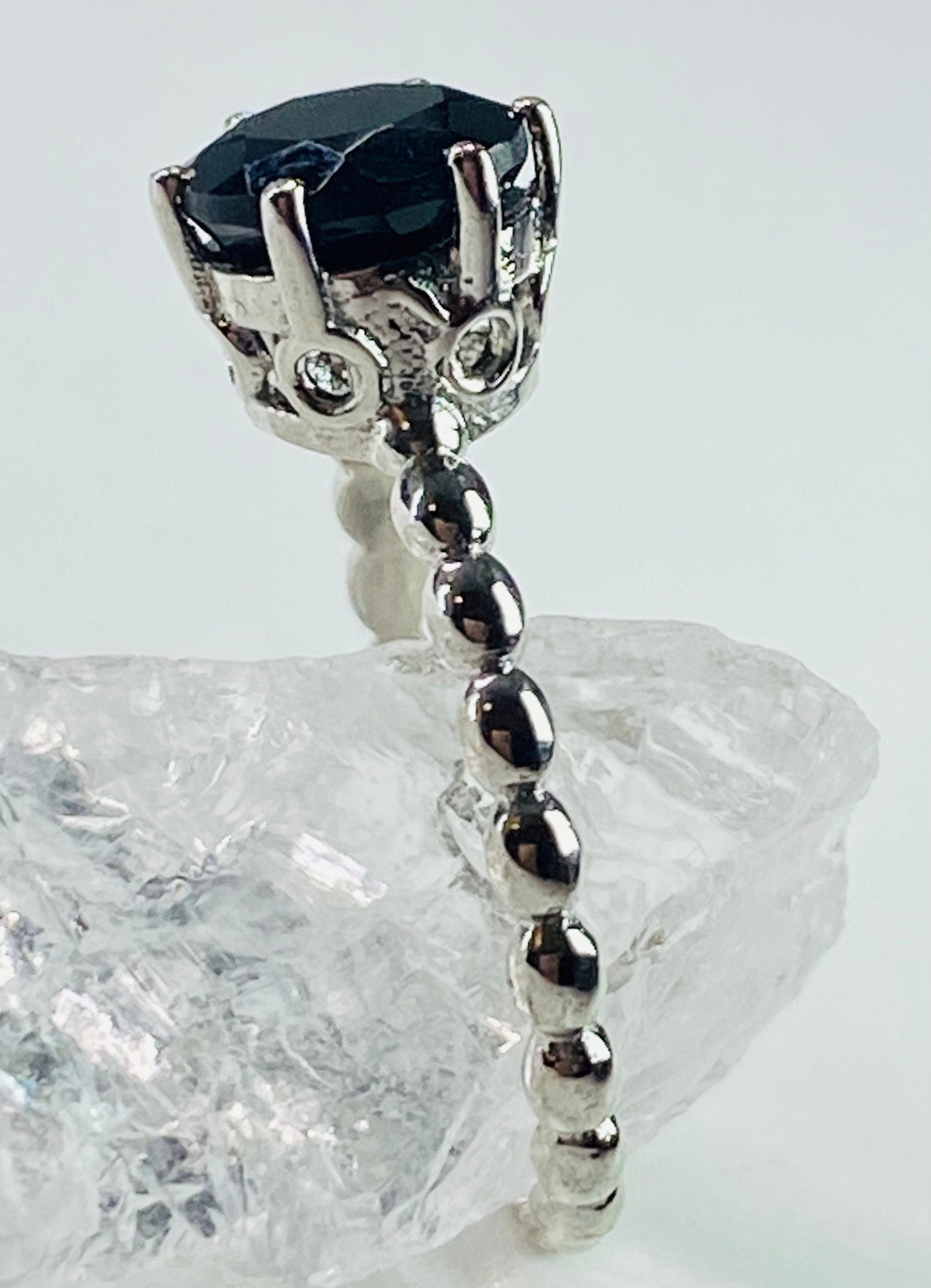 Black Crown Prongs Tourmaline and Silver Ring.
