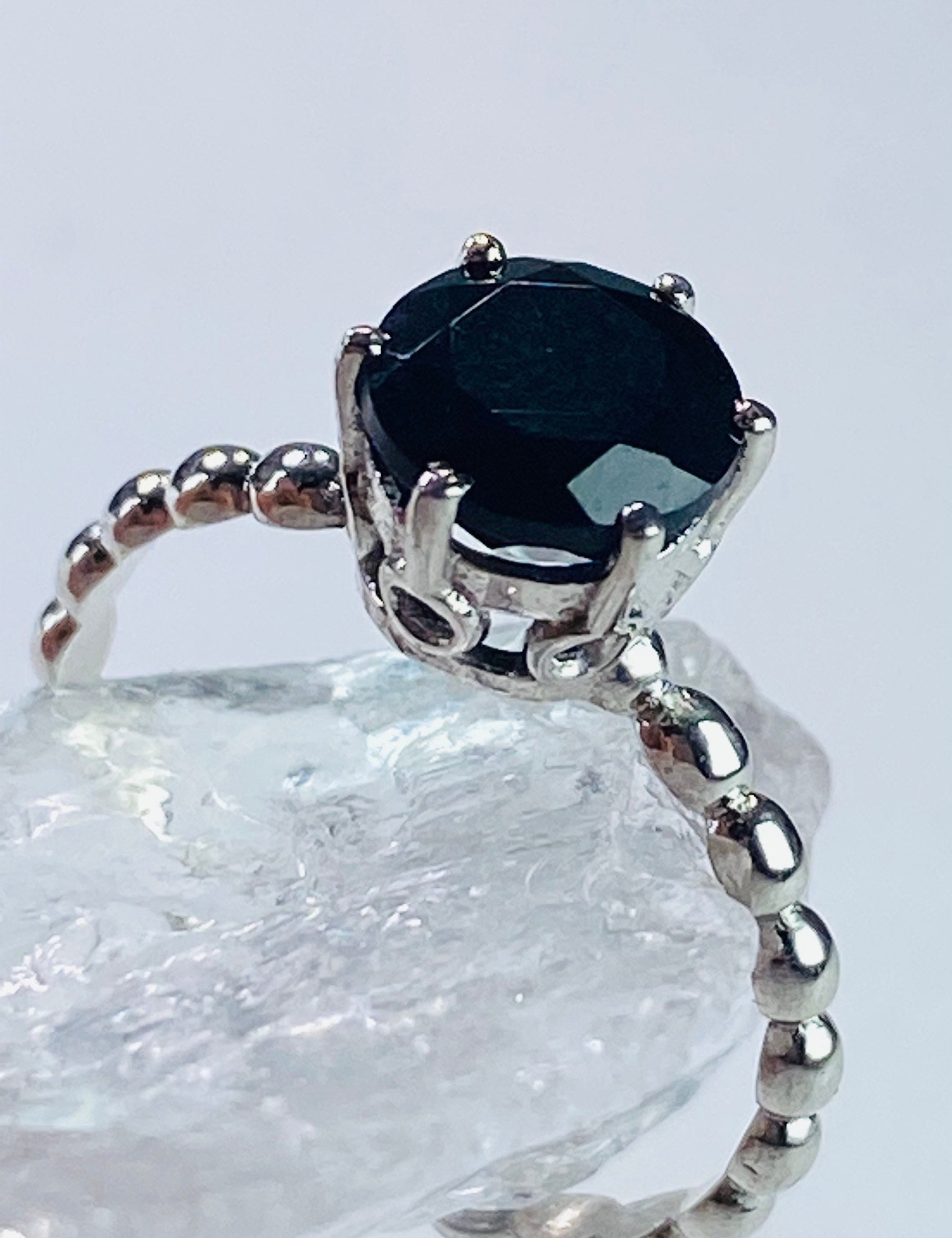 Black Crown Prongs Tourmaline and Silver Ring.