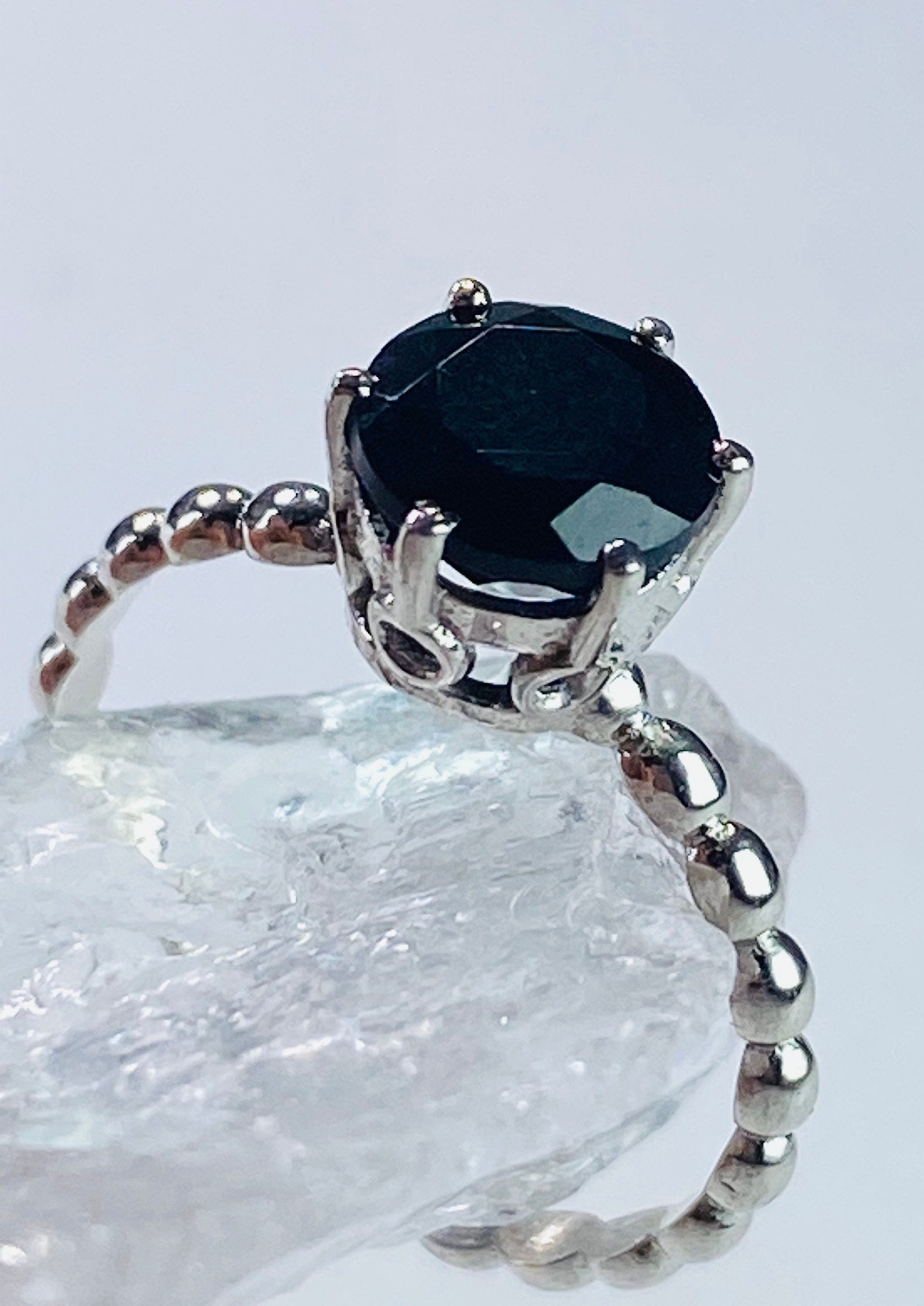 Black Crown Prongs Tourmaline and Silver Ring.