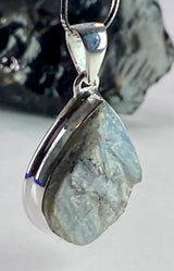 Natural Rough Paraiba Blue Kyanite and Silver Pendant (UV)