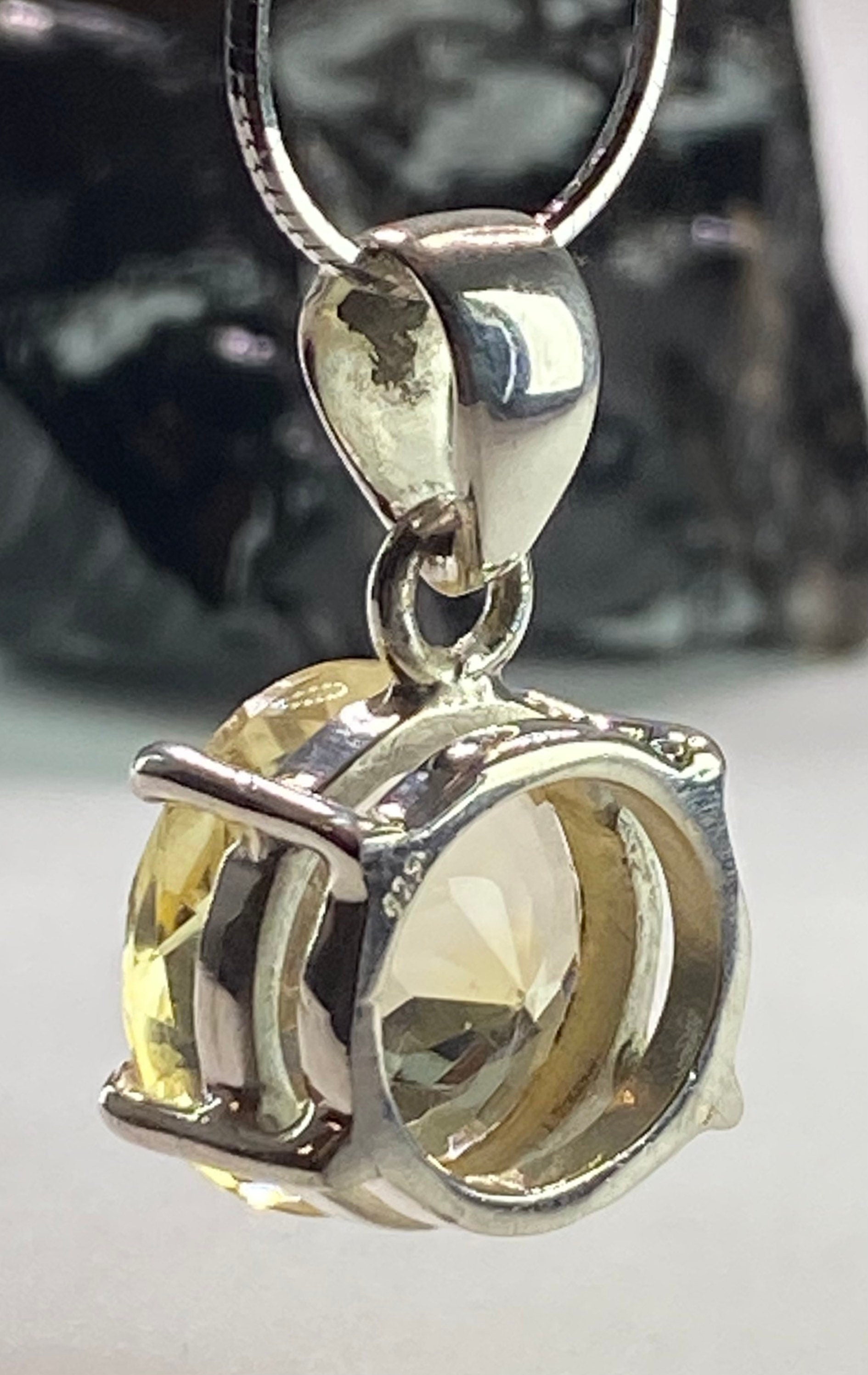 Citrine Pendant, Round Cut 15mm in Diameter Sterling Silver, Handmade UK