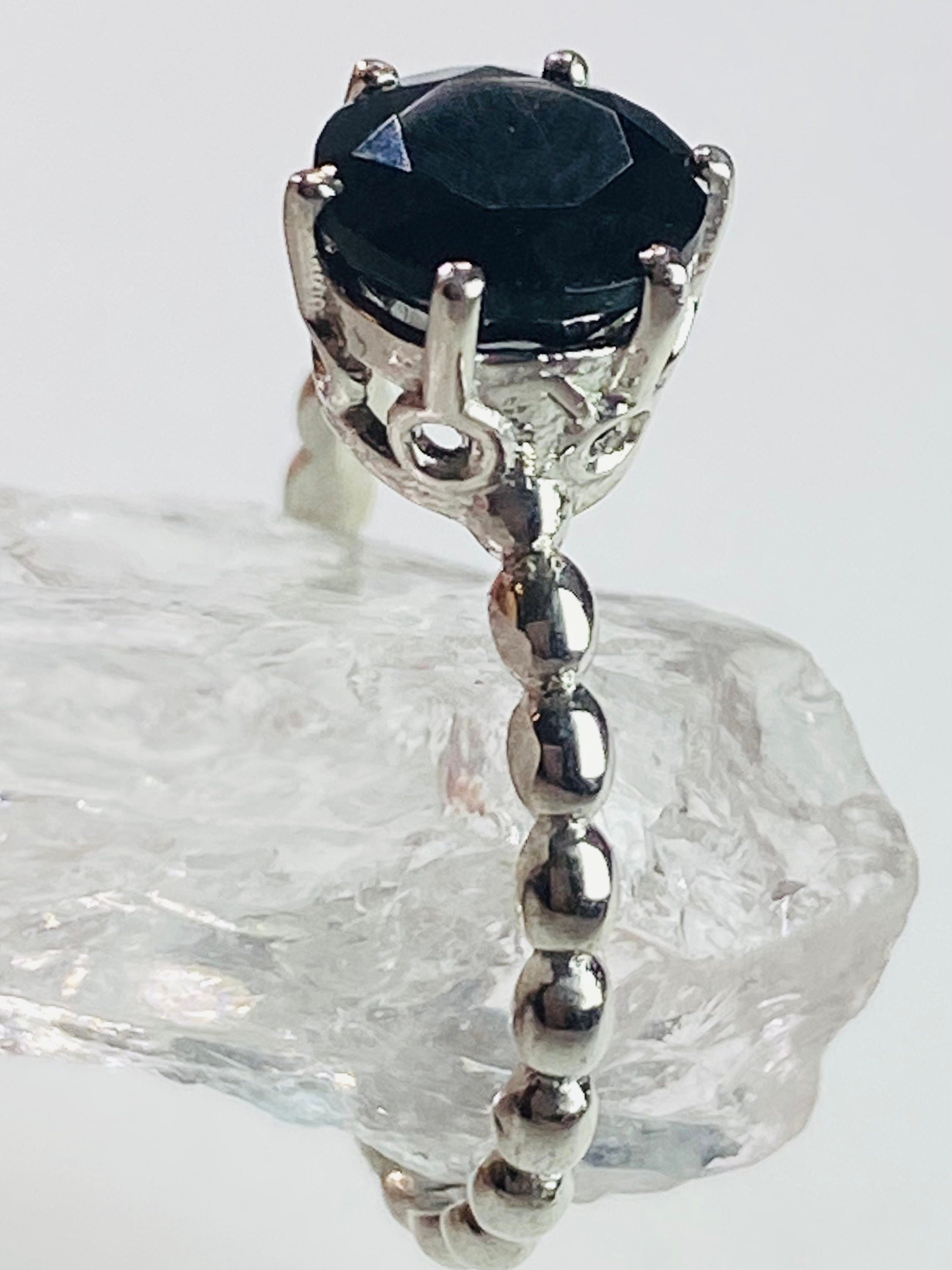 Black Crown Prongs Tourmaline and Silver Ring.
