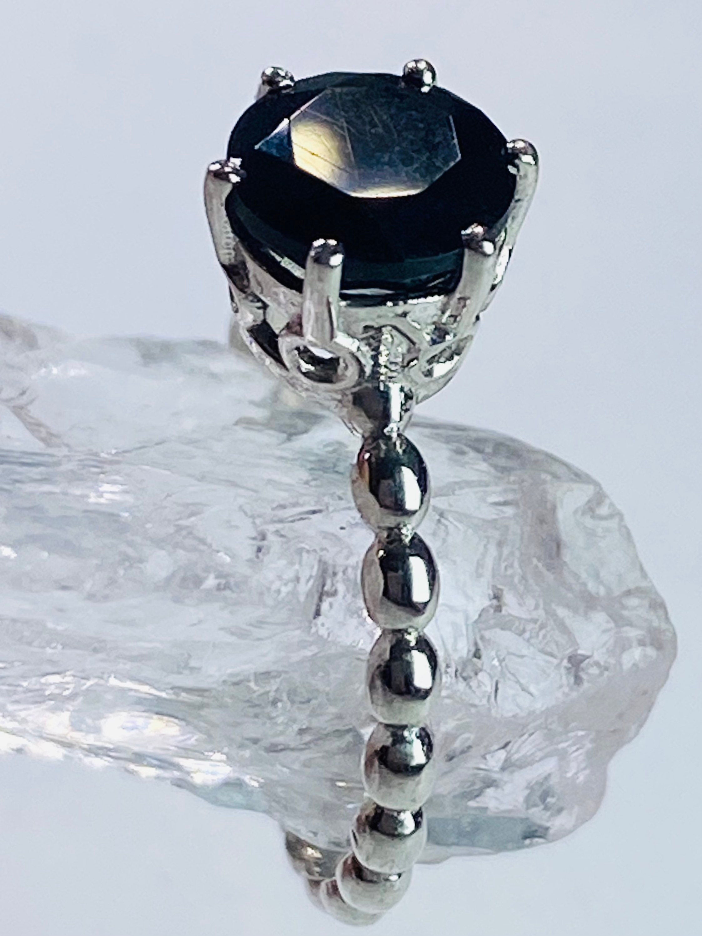 Black Crown Prongs Tourmaline and Silver Ring.