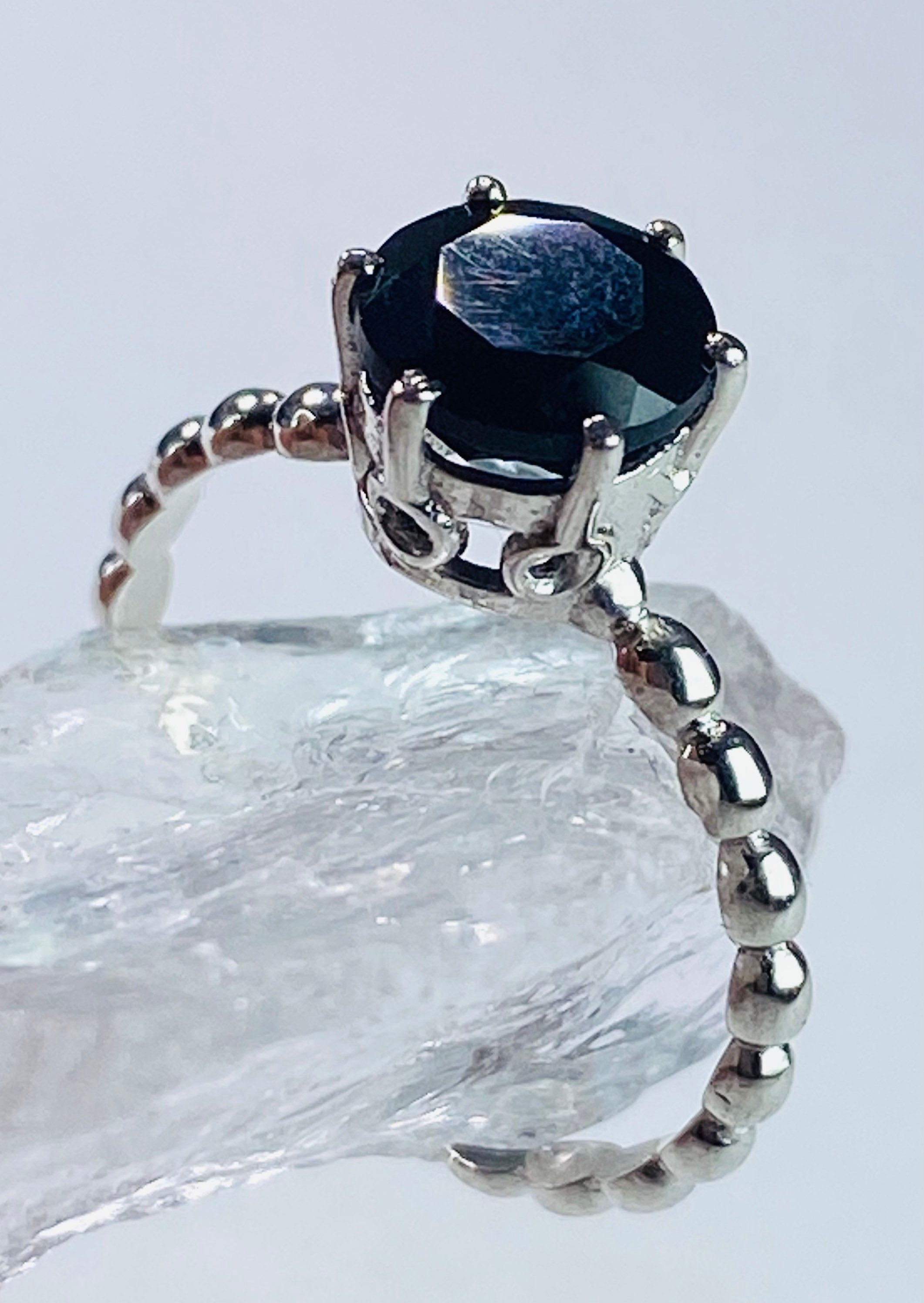 Black Crown Prongs Tourmaline and Silver Ring.