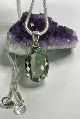 Faceted Green Amethyst (Prasiolite ) and Silver Pendant Including the Chain