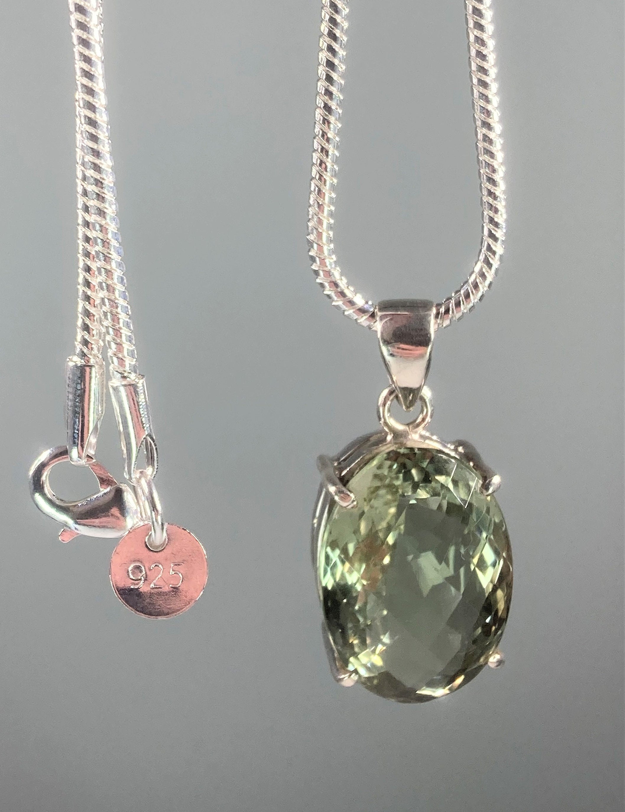 Faceted Green Amethyst (Prasiolite ) and Silver Pendant Including the Chain