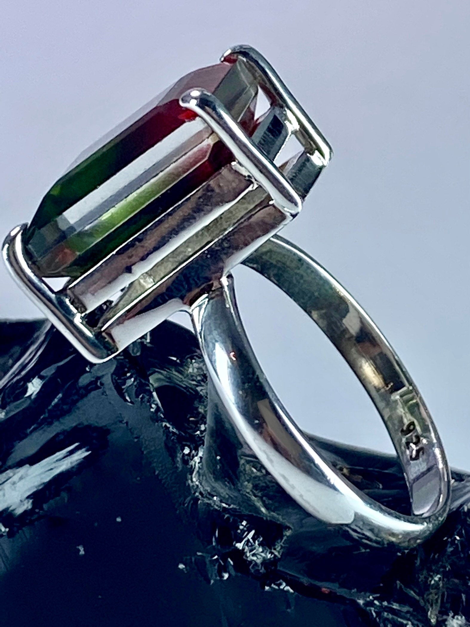 Watermelon Tourmaline Silver Ring