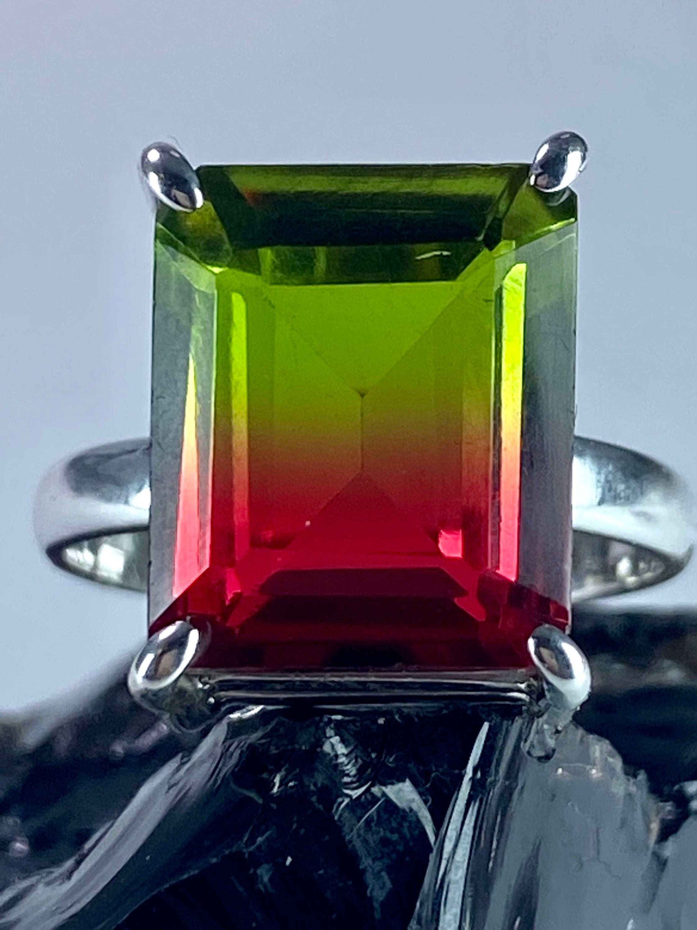 Watermelon Tourmaline Silver Ring