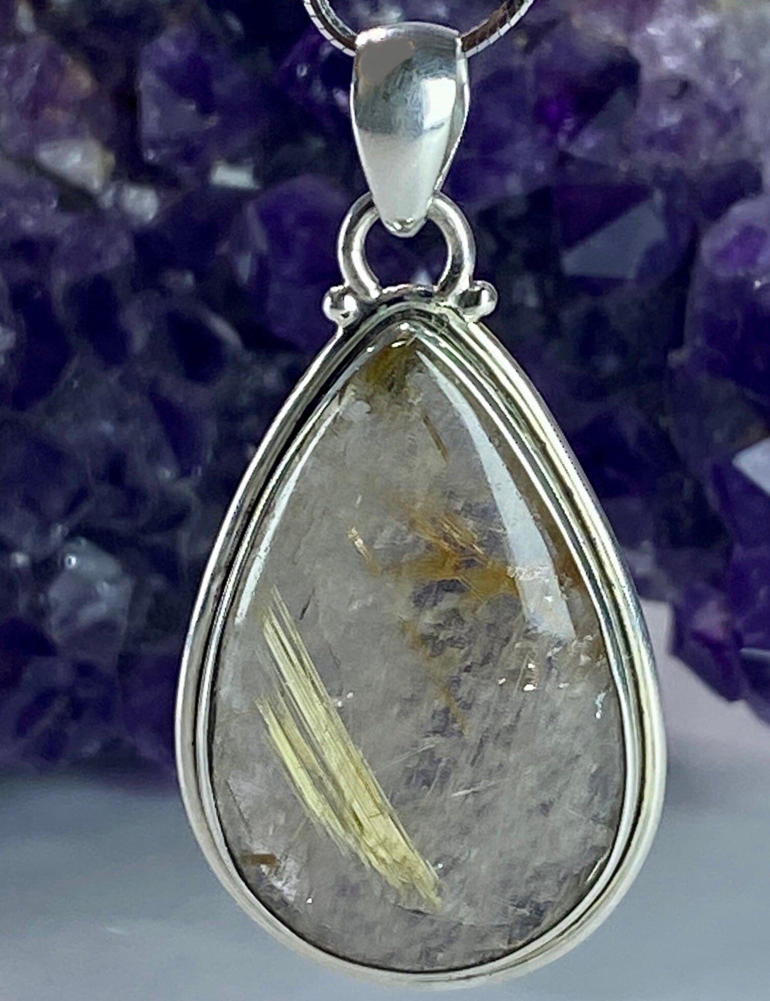 Golden Rutile Quartz(A+) 925 Silver Pendant (SG)