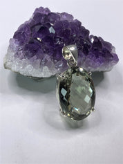 Faceted Green Amethyst (Prasiolite ) Sterling Silver Pendant