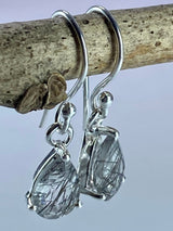 Black Rutilated Quartz and Silver Earrings (UV2)