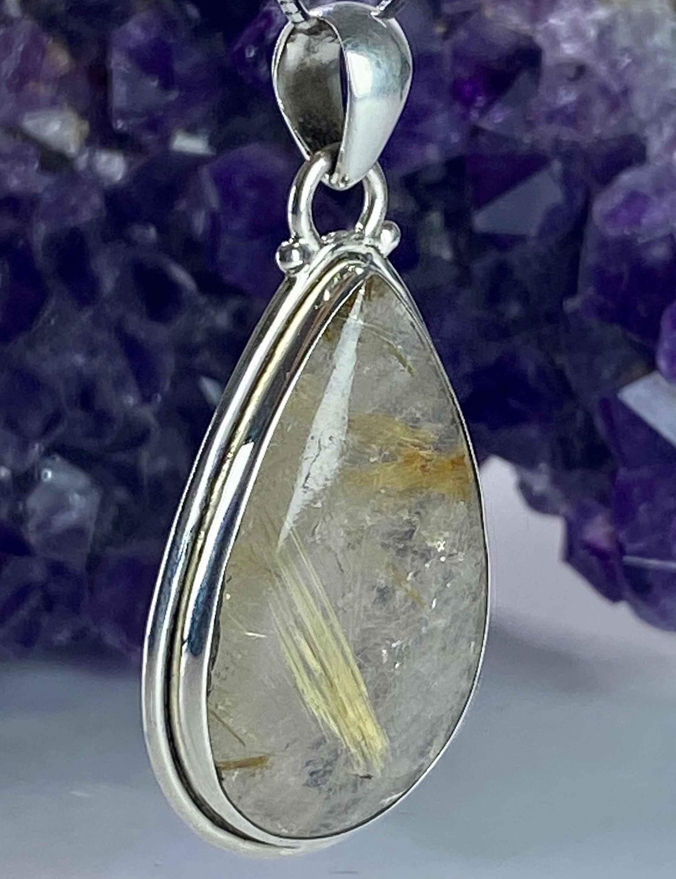 Golden Rutile Quartz(A+) 925 Silver Pendant (SG)