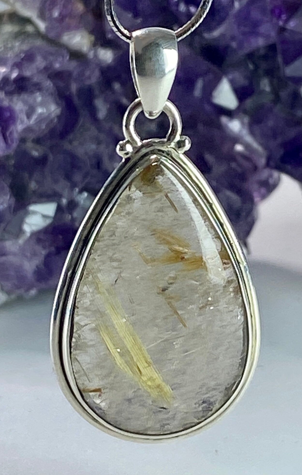 Golden Rutile Quartz(A+) 925 Silver Pendant (SG)