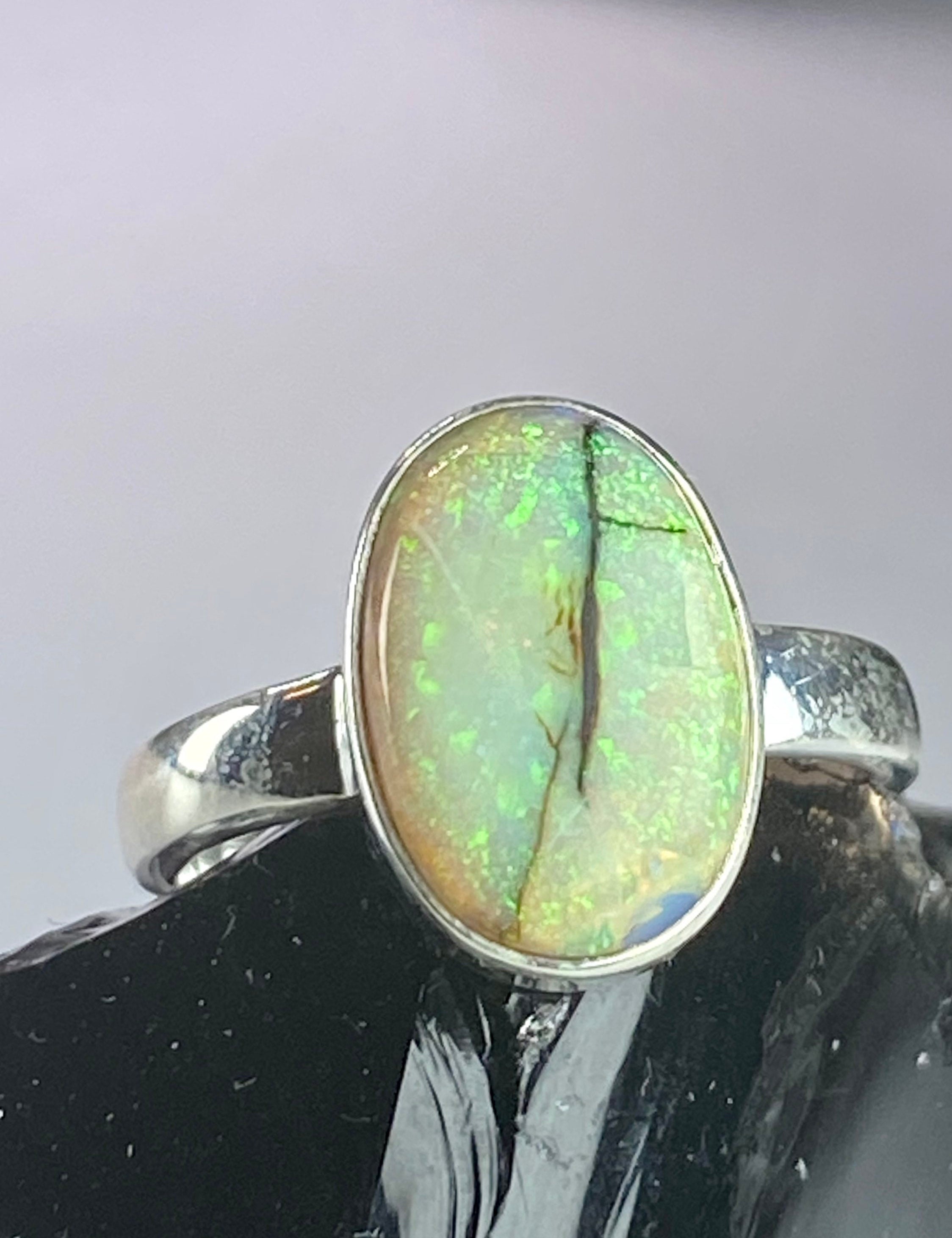 Sterling (Monarch) Opal and Silver Ring (UV)