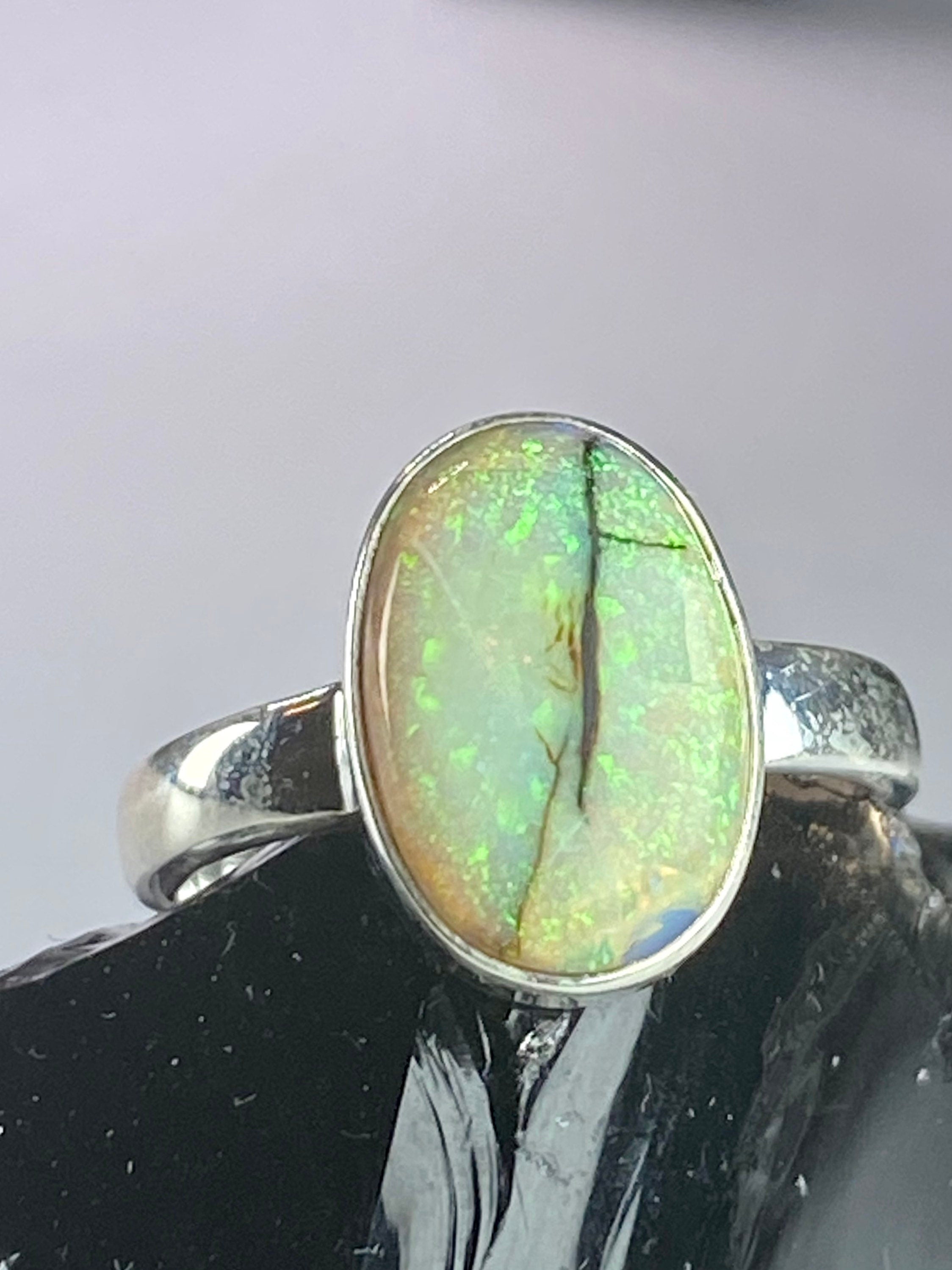 Sterling (Monarch) Opal and Silver Ring (UV)