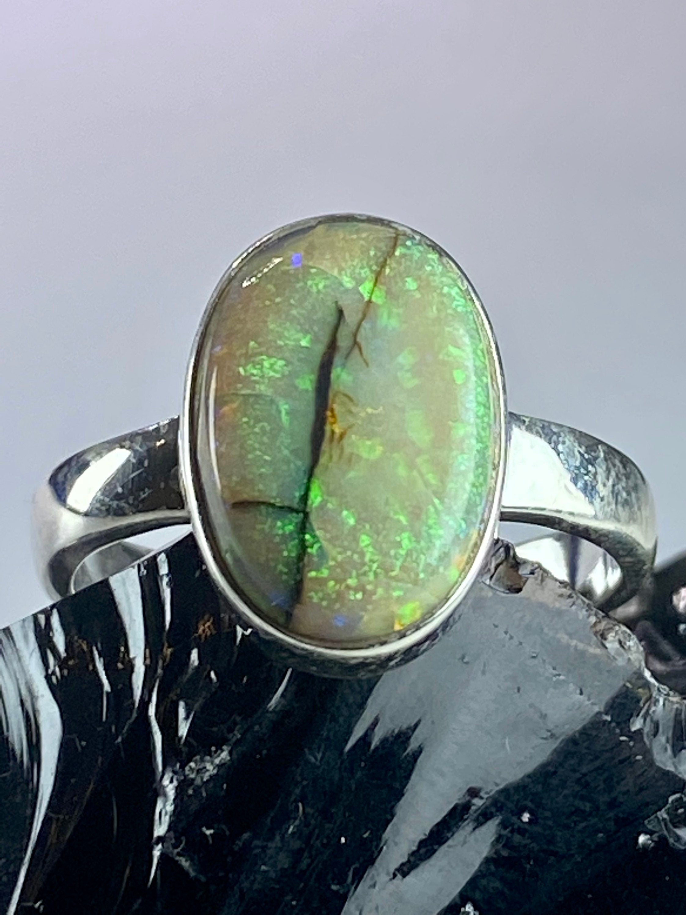 Sterling (Monarch) Opal and Silver Ring (UV)