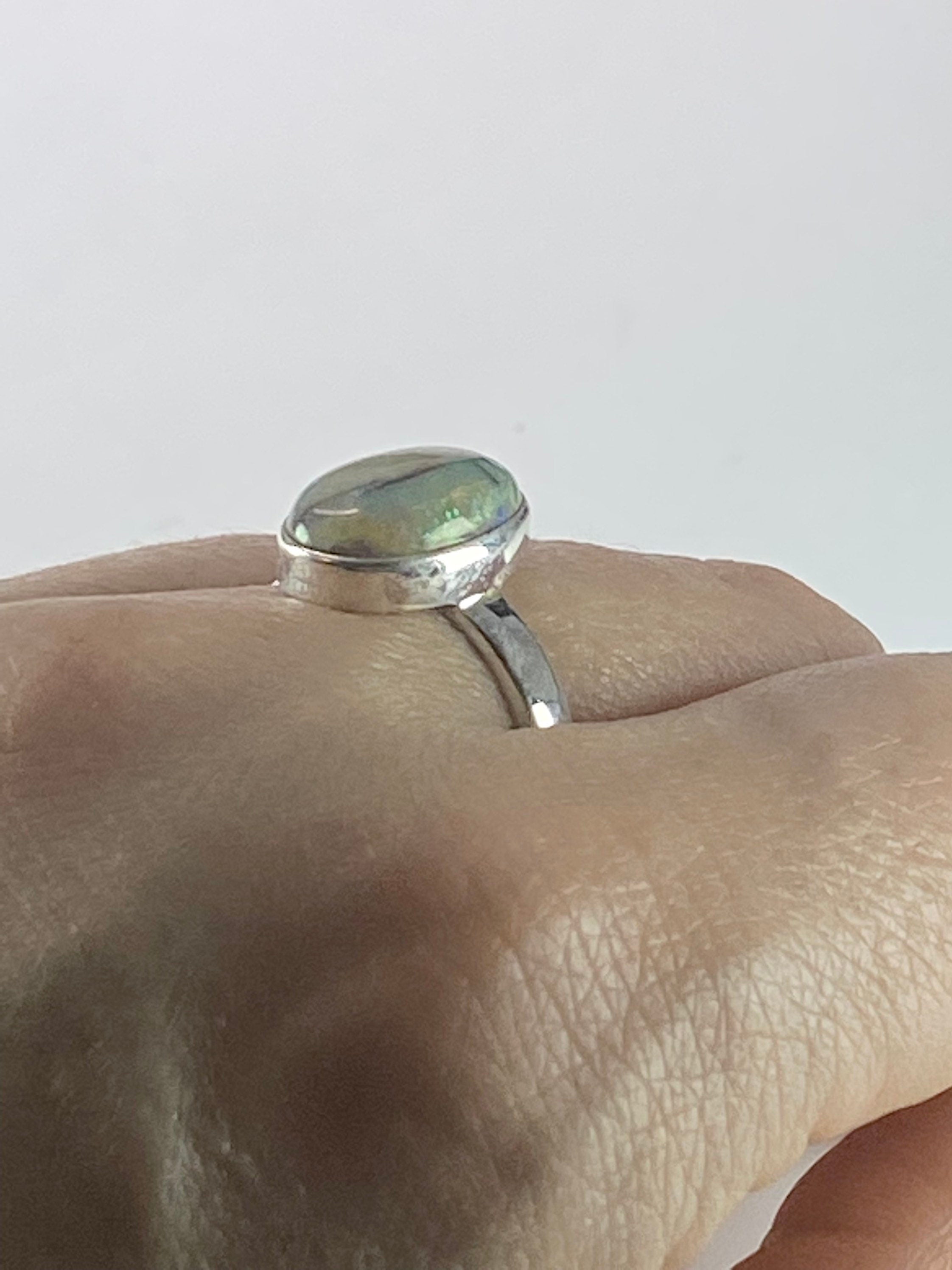 Sterling (Monarch) Opal and Silver Ring (UV)