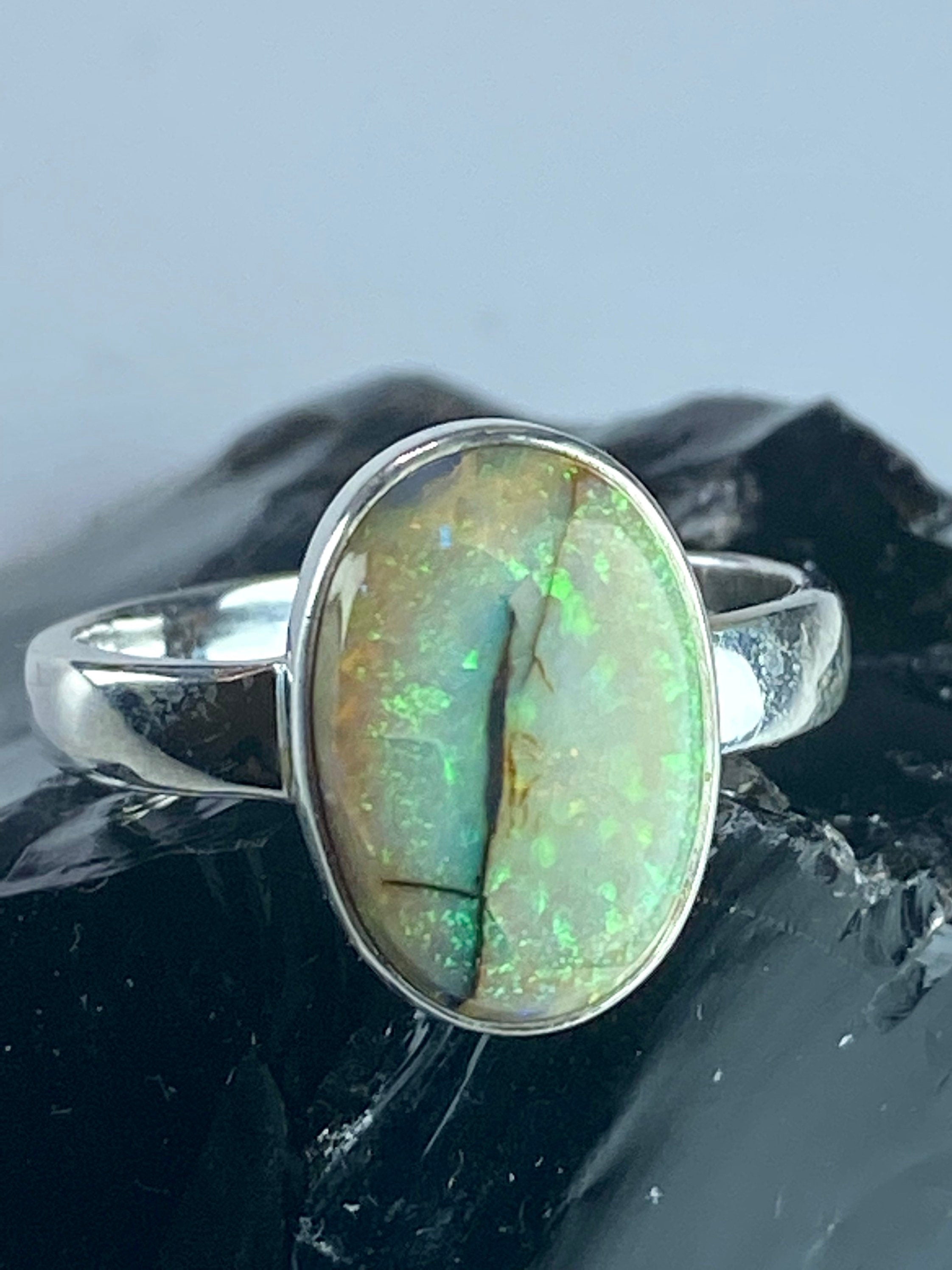 Sterling (Monarch) Opal and Silver Ring (UV)