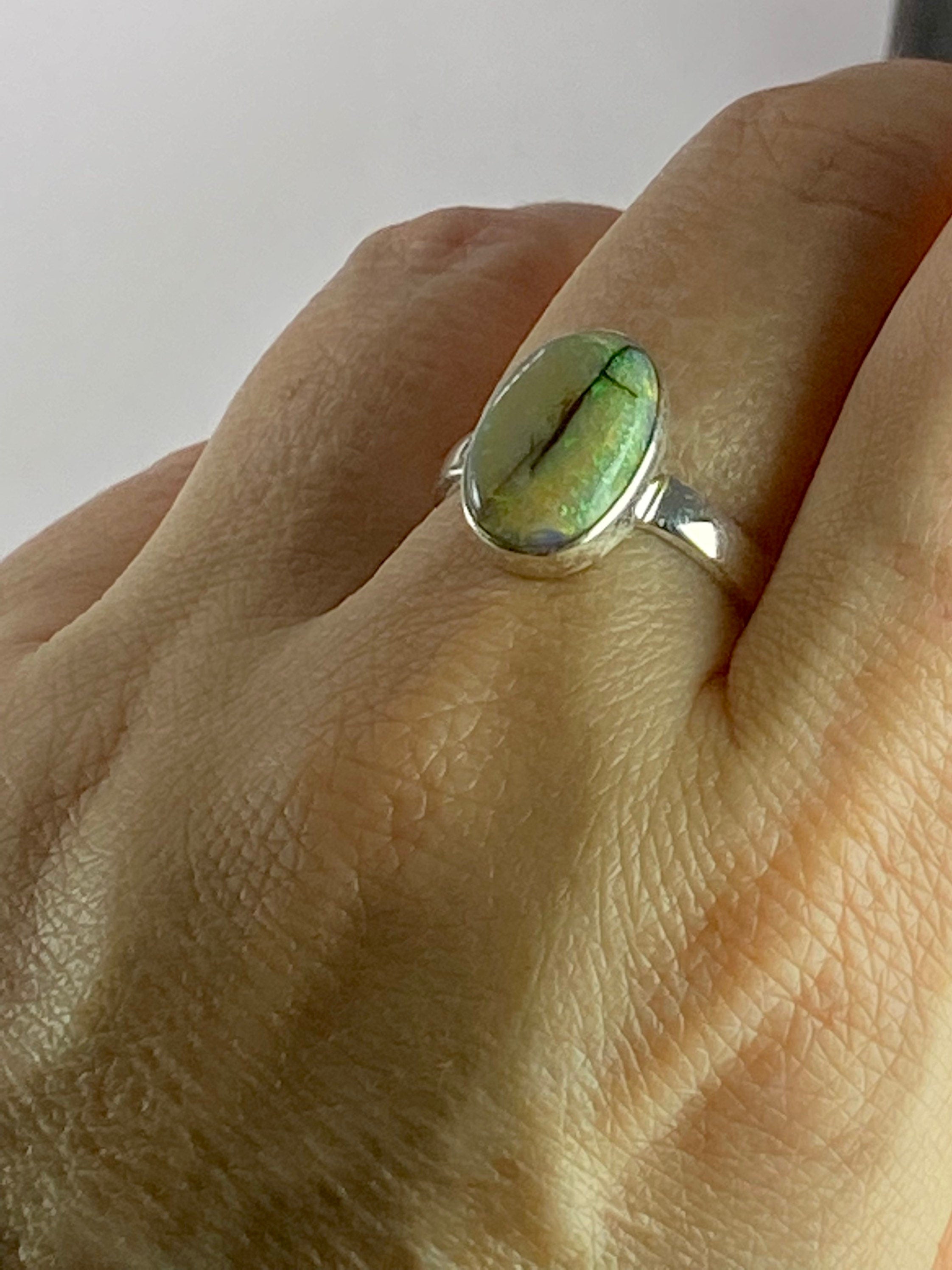 Sterling (Monarch) Opal and Silver Ring (UV)