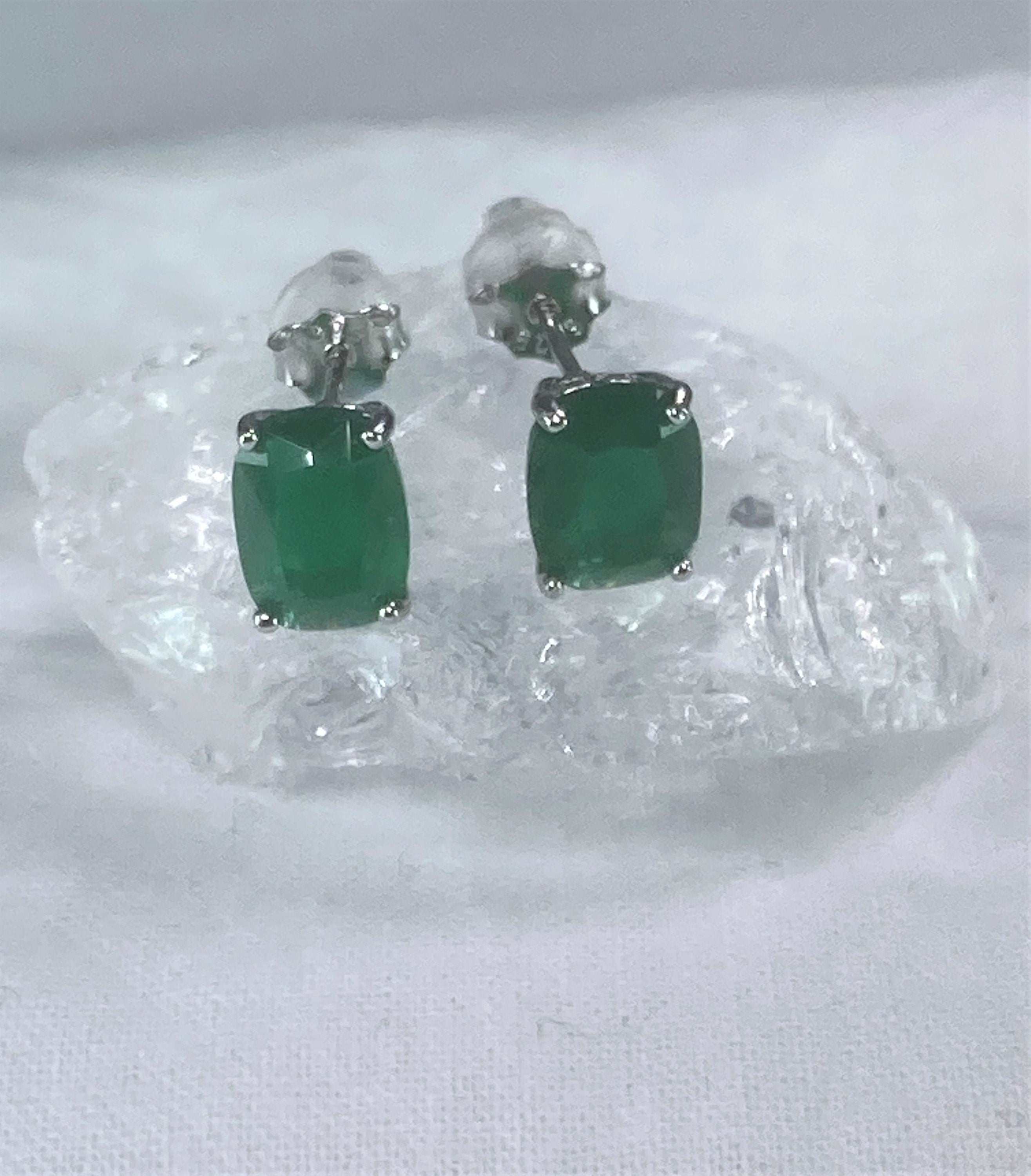 Raw Emerald and Silver Studs