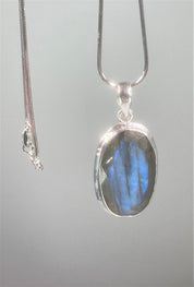 Blue Labradorite and Sterling Silver Pendant (M03)