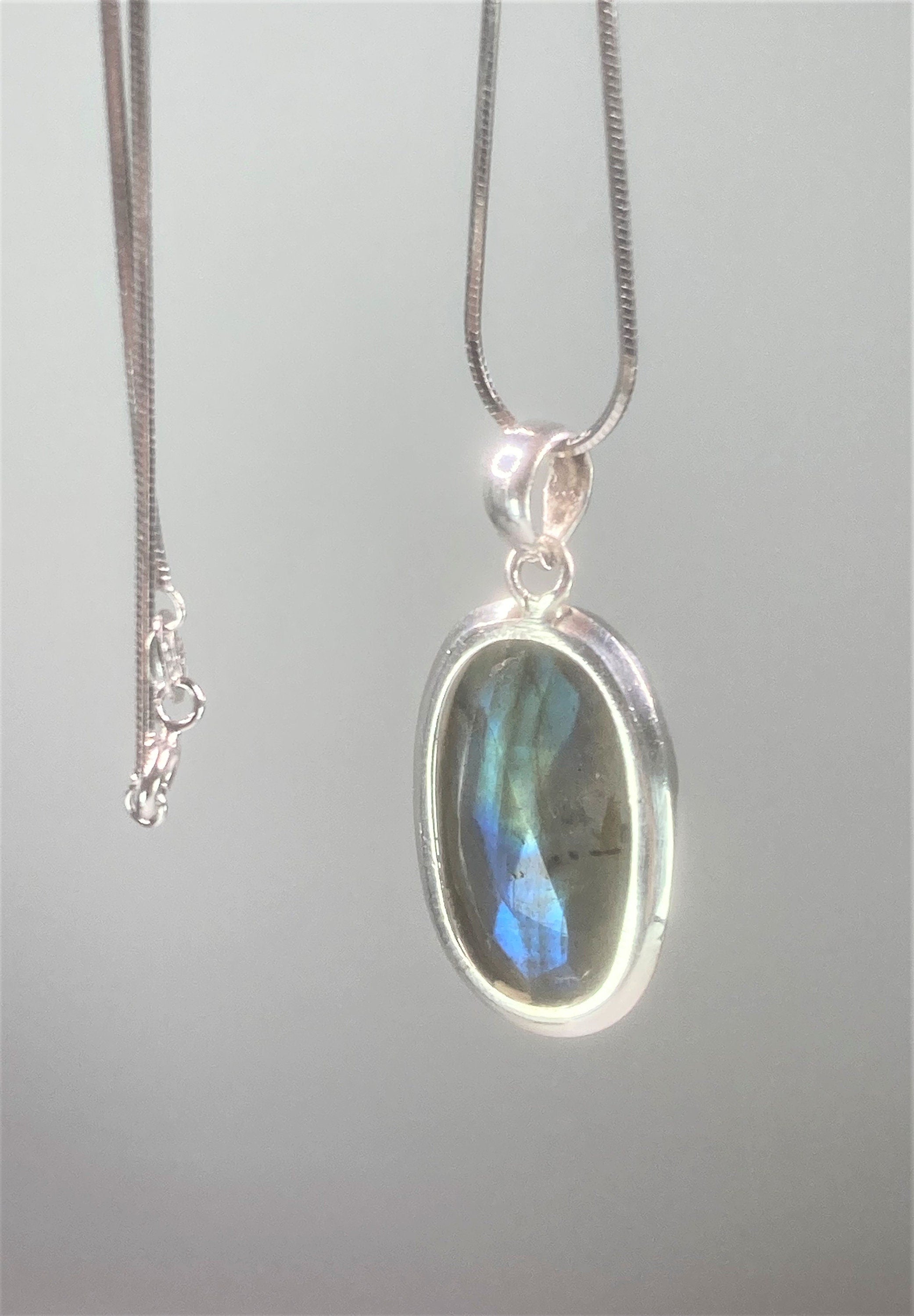 Blue Labradorite and Sterling Silver Pendant (M03)