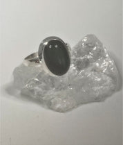 Black Polished Tourmaline and Silver Oval Ring (YM0722)