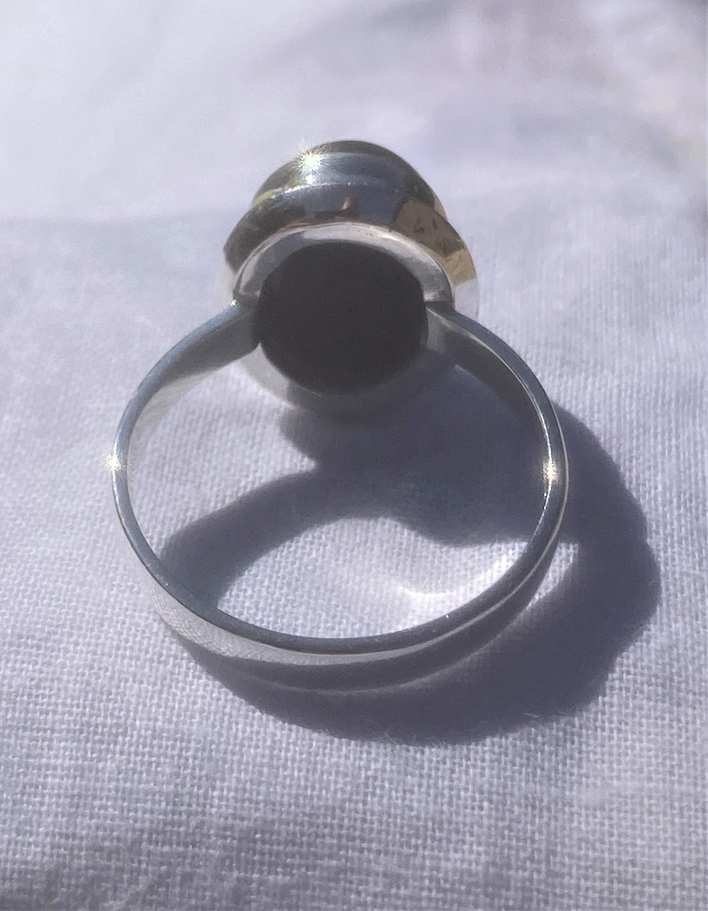 Black Polished Tourmaline and Silver Oval Ring (YM0722)