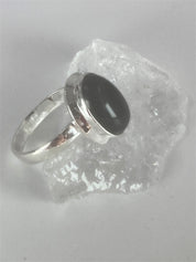 Black Polished Tourmaline and Silver Oval Ring (YM0722)