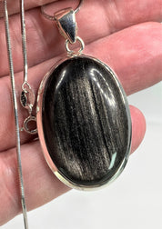 Black Obsidian and Silver Pendant