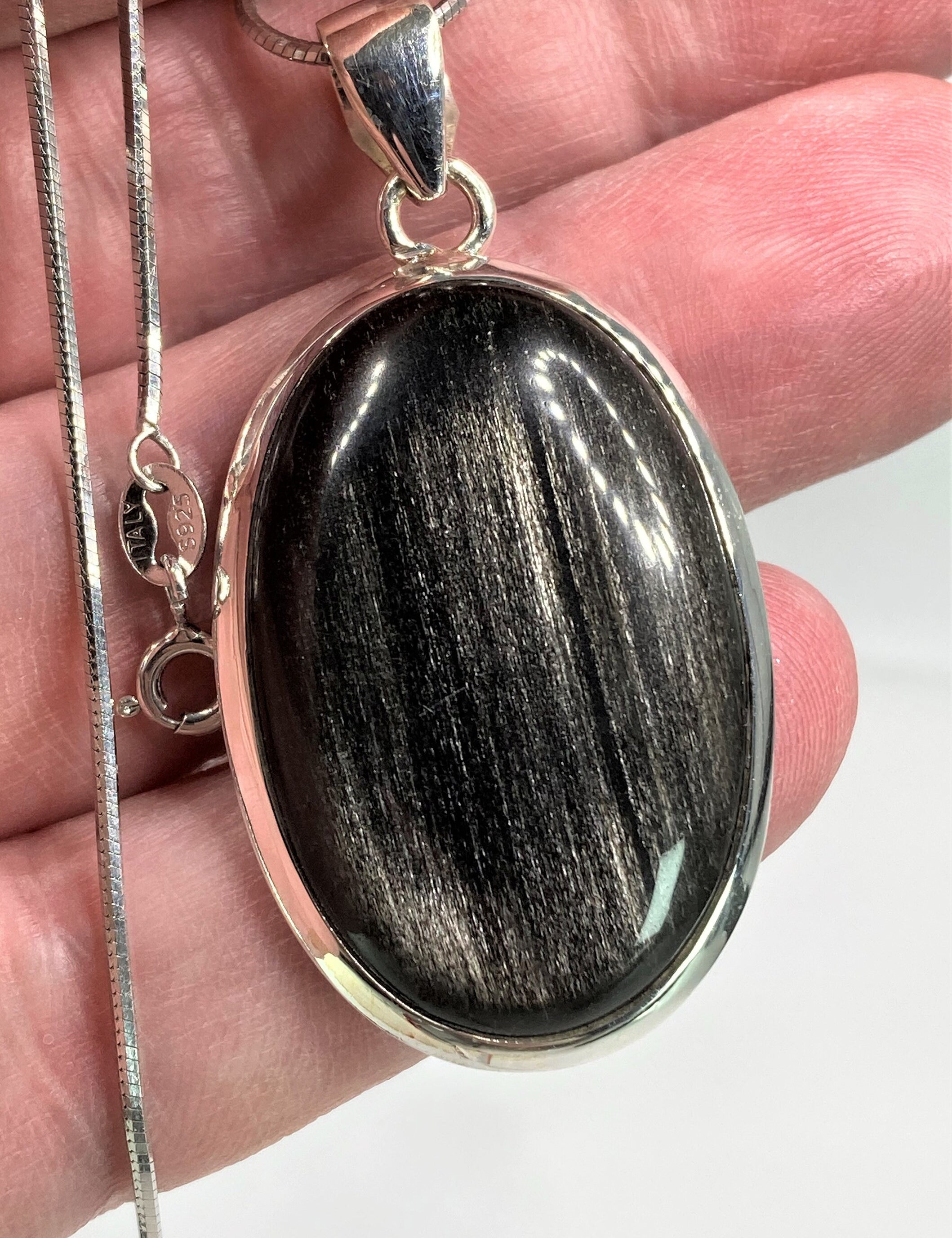 Black Obsidian and Silver Pendant