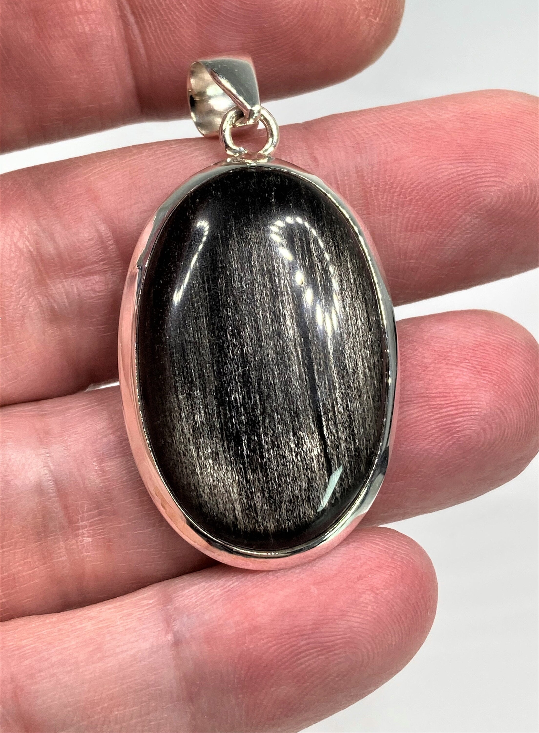 Black Obsidian and Silver Pendant