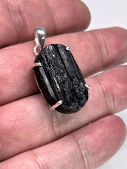 Natural Black Tourmaline and Silver Pendant (UV1645)