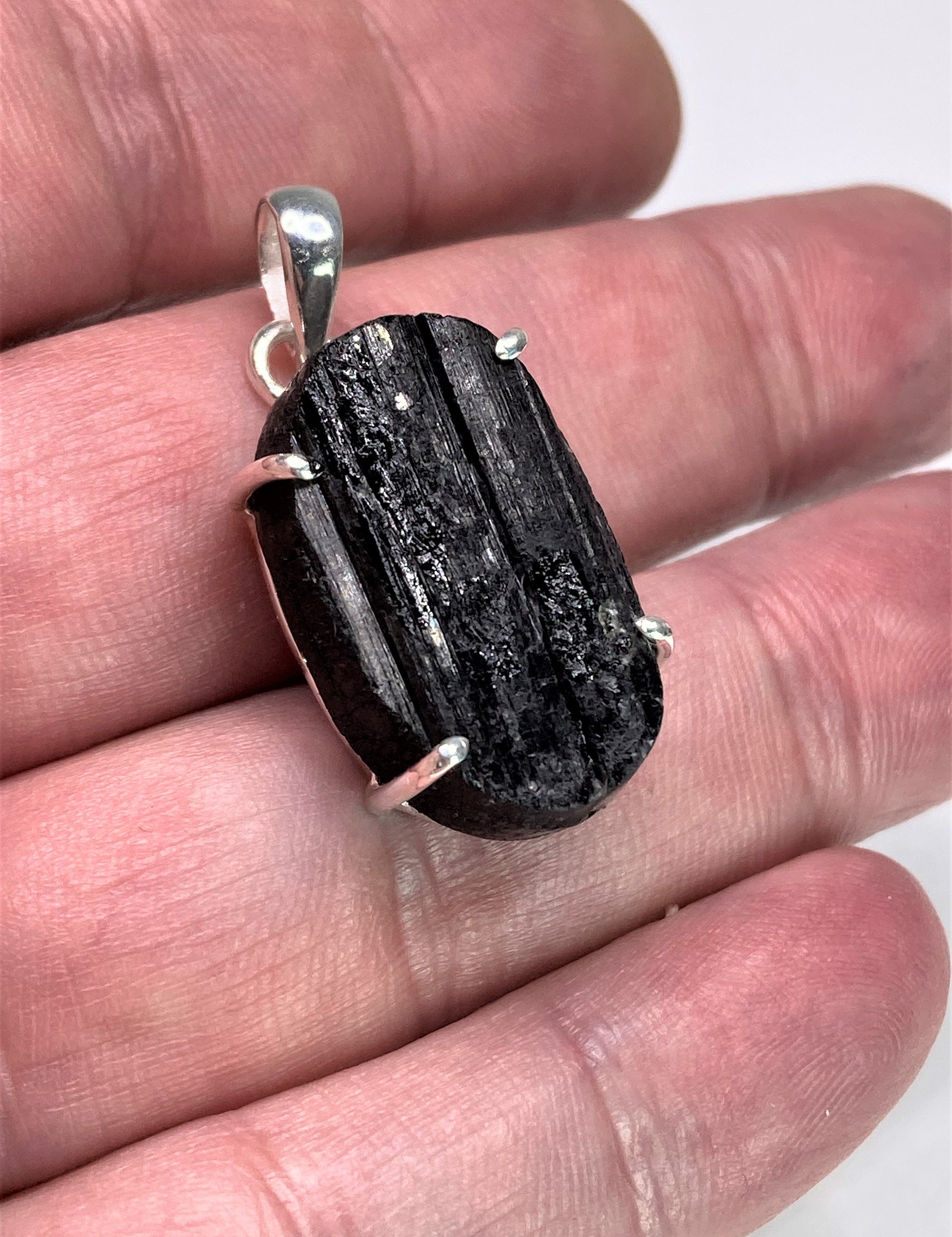 Natural Black Tourmaline and Silver Pendant (UV1645)