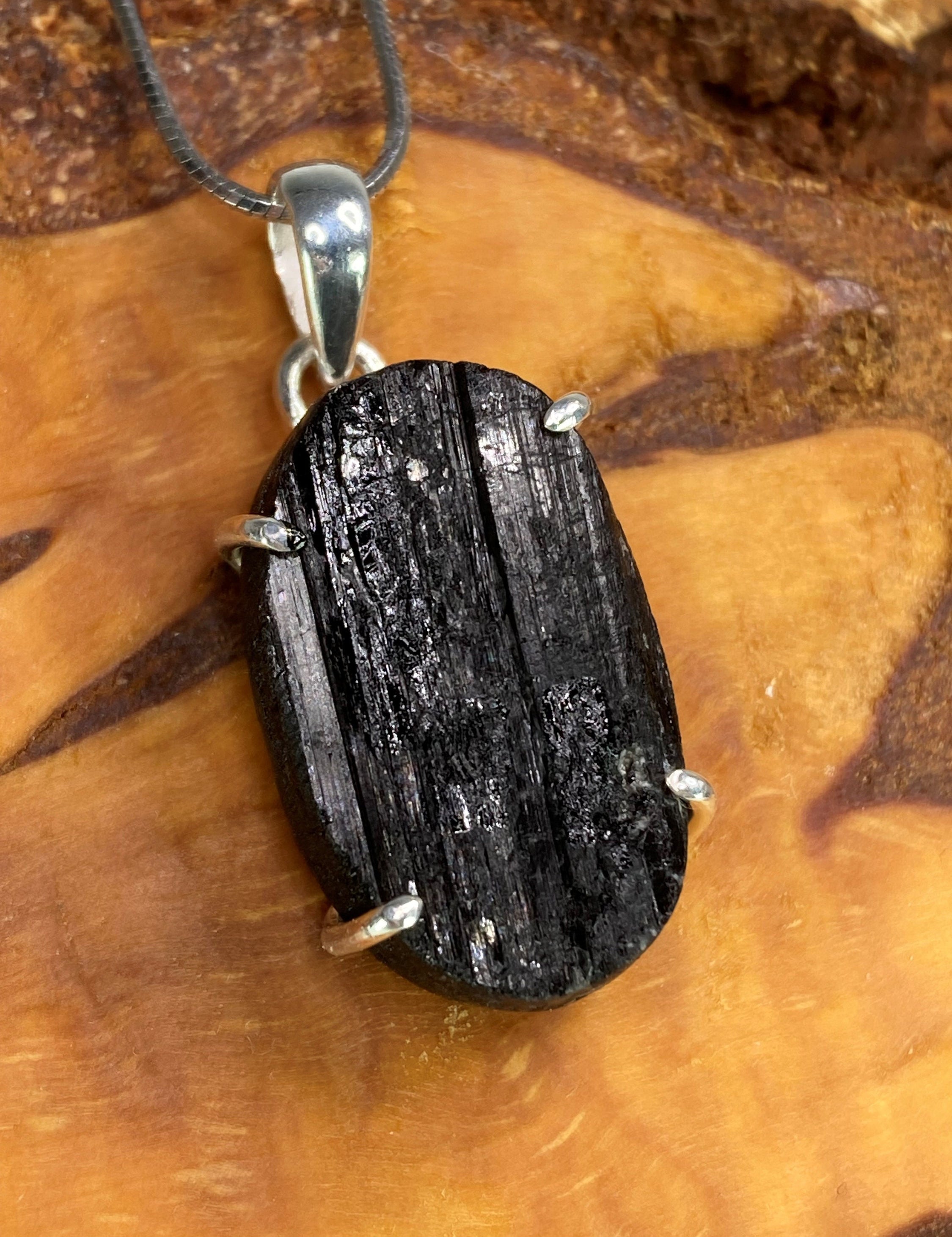 Natural Black Tourmaline and Silver Pendant (UV1645)