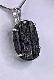 Natural Black Tourmaline and Silver Pendant (UV1645)