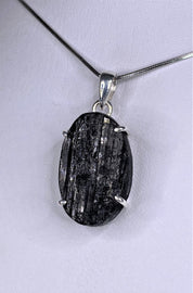 Natural Black Tourmaline and Silver Pendant (UV1645)