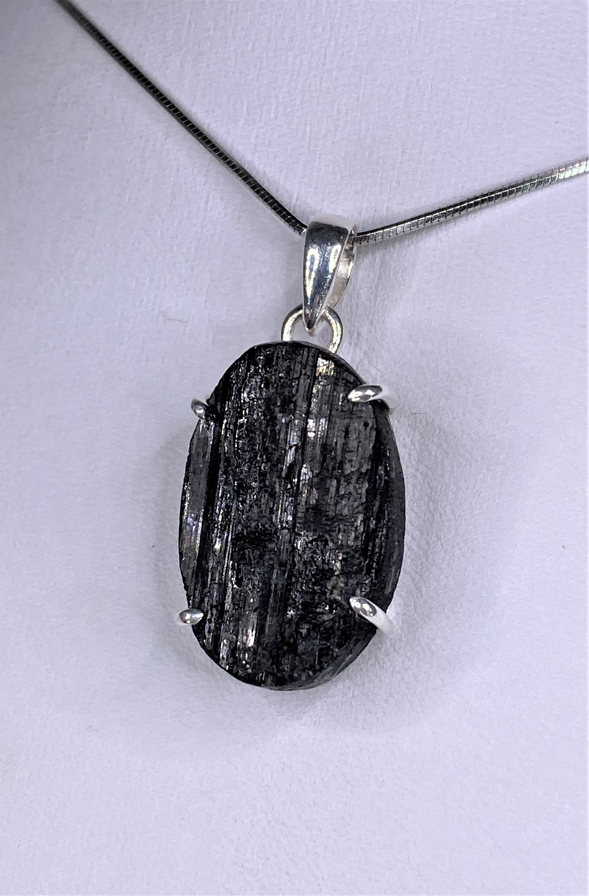 Natural Black Tourmaline and Silver Pendant (UV1645)