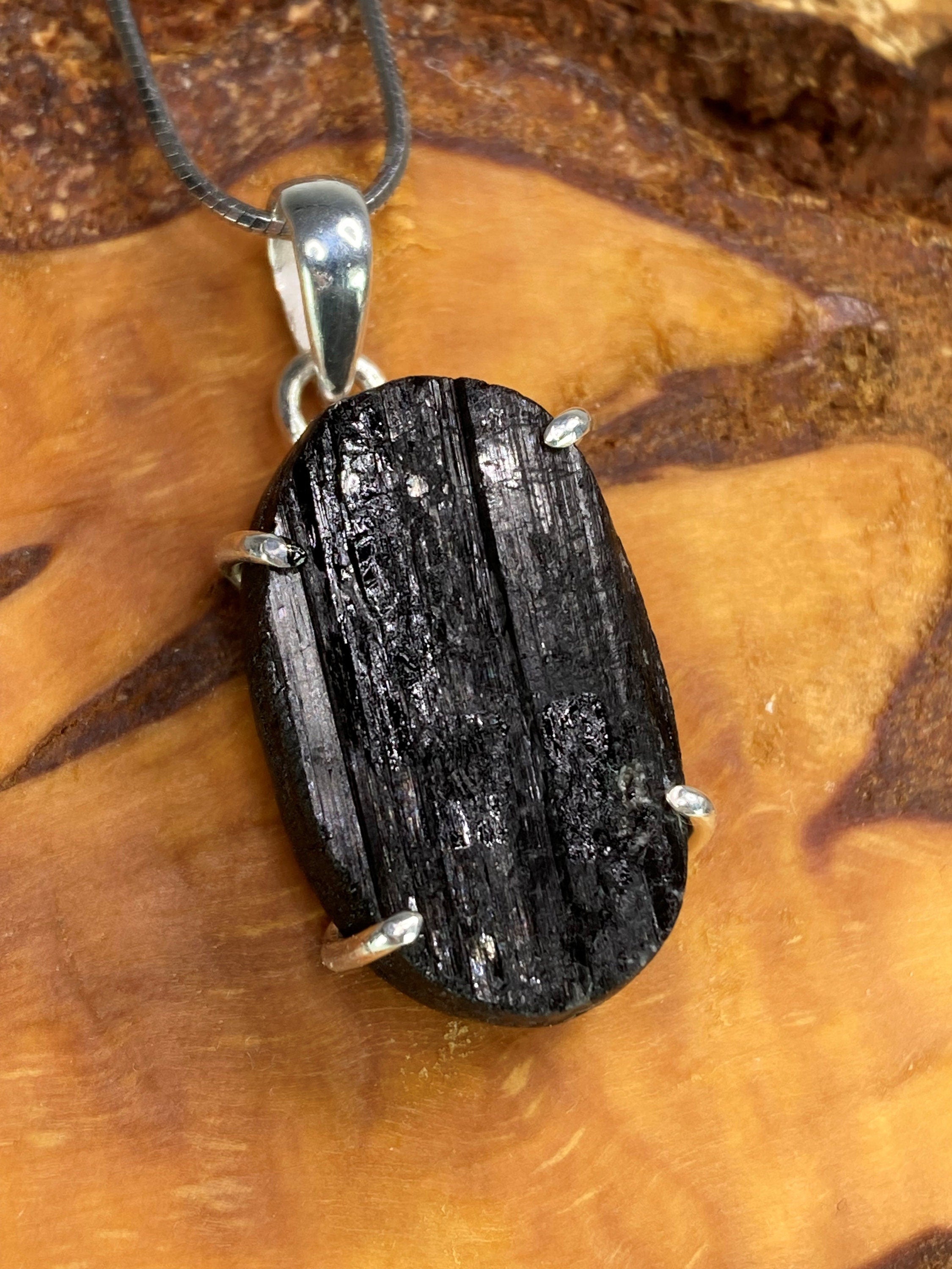 Natural Black Tourmaline and Silver Pendant (UV1645)