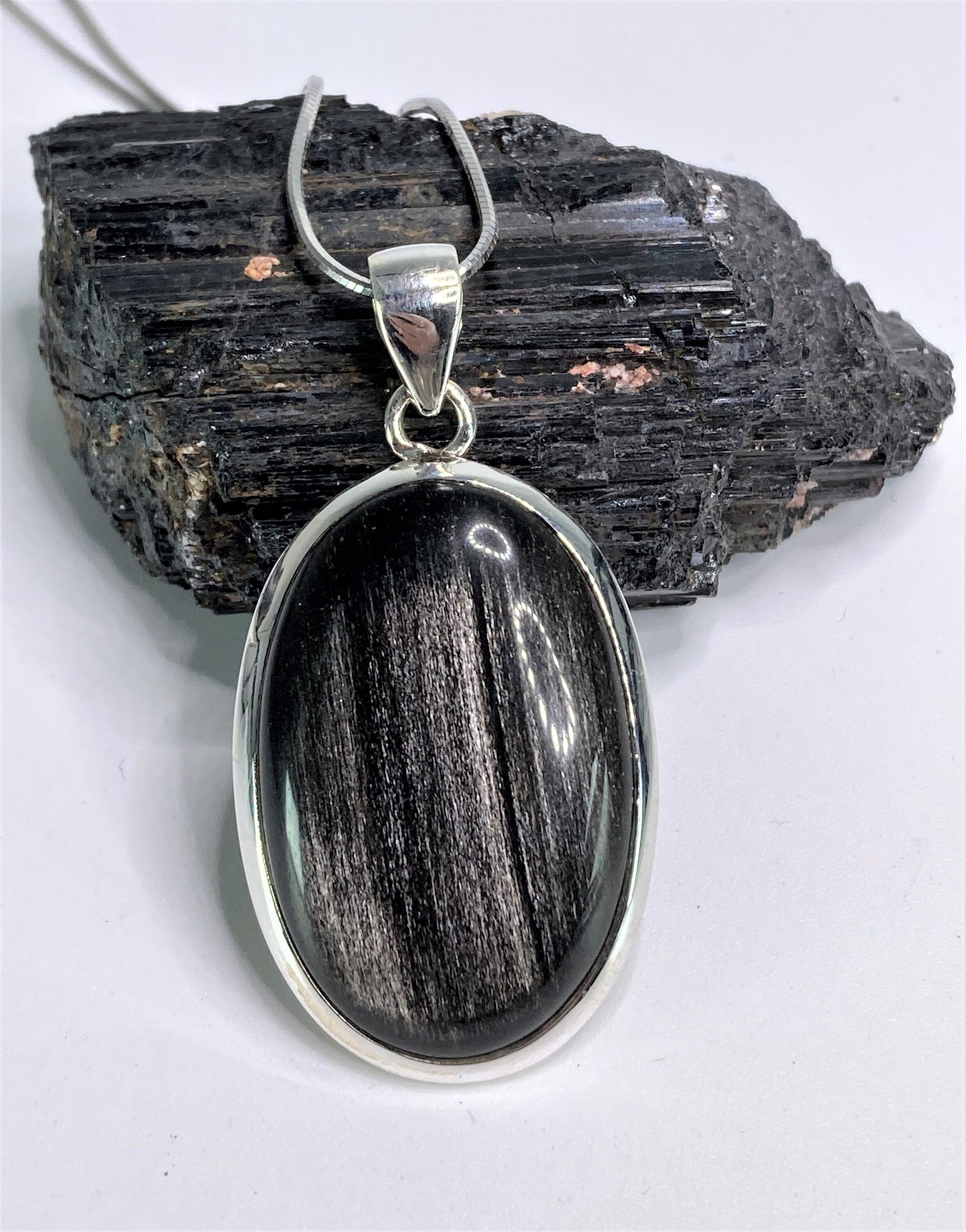 Black Obsidian and Silver Pendant