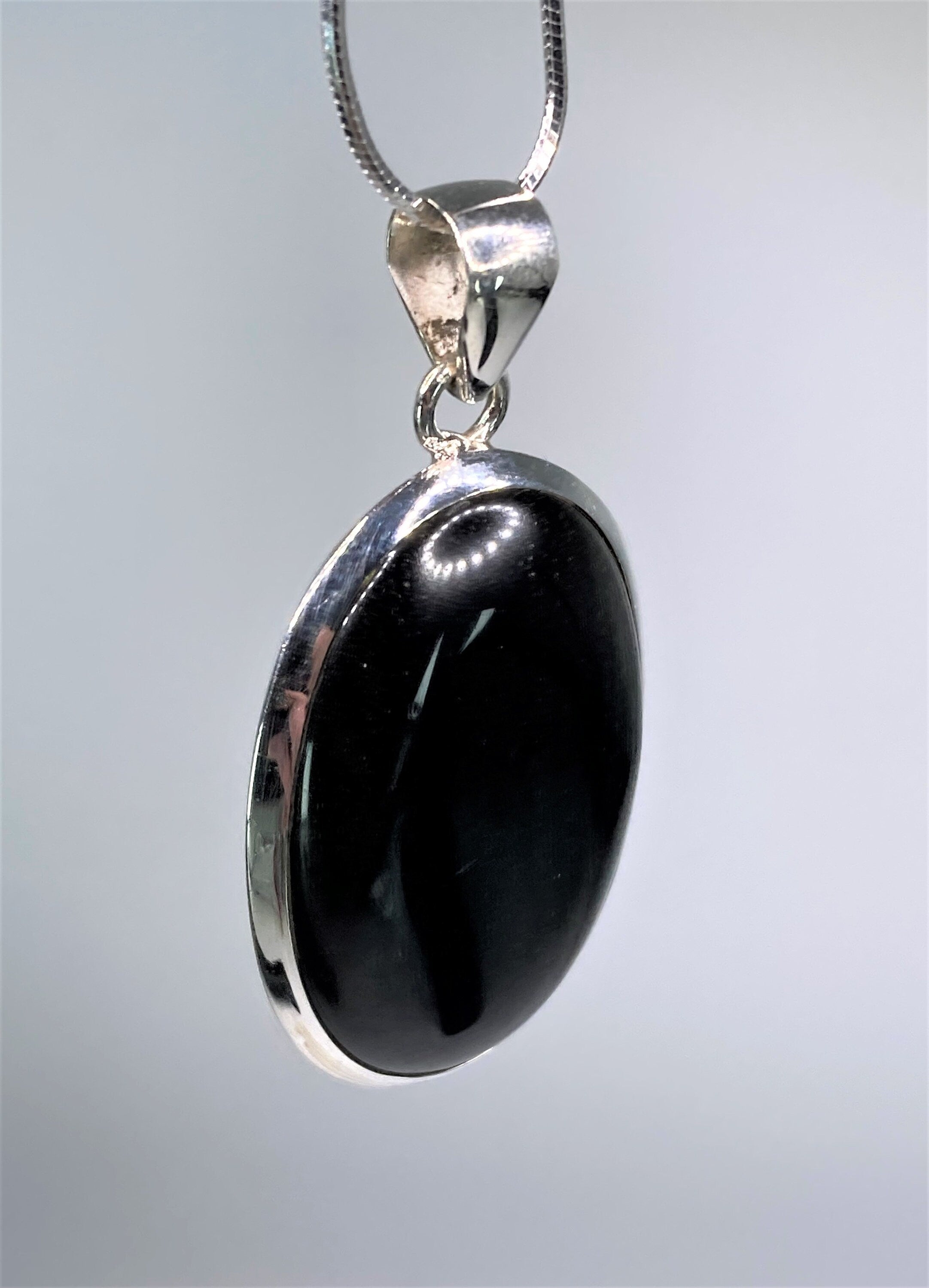 Black Obsidian and Silver Pendant