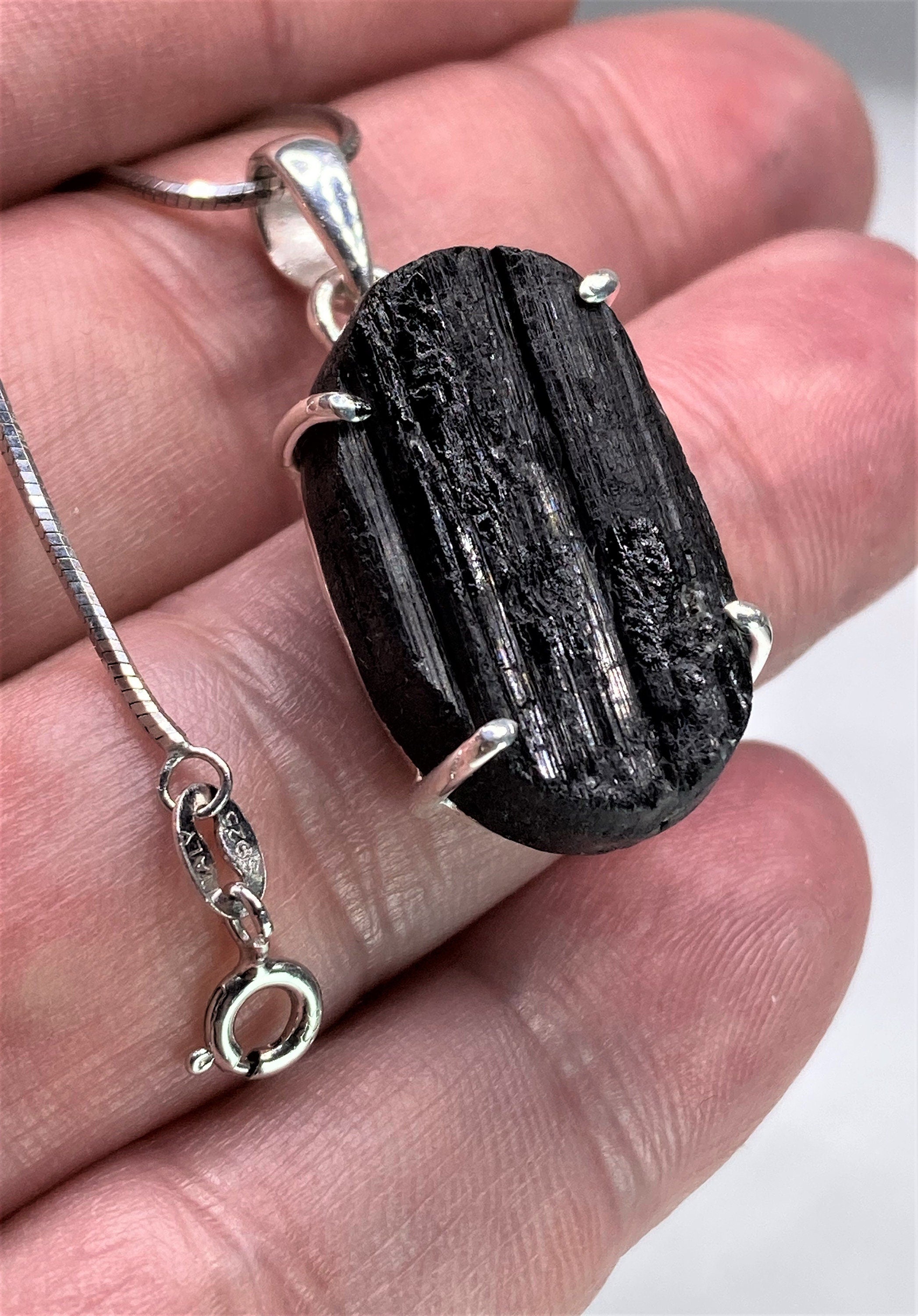 Natural Black Tourmaline and Silver Pendant (UV1645)