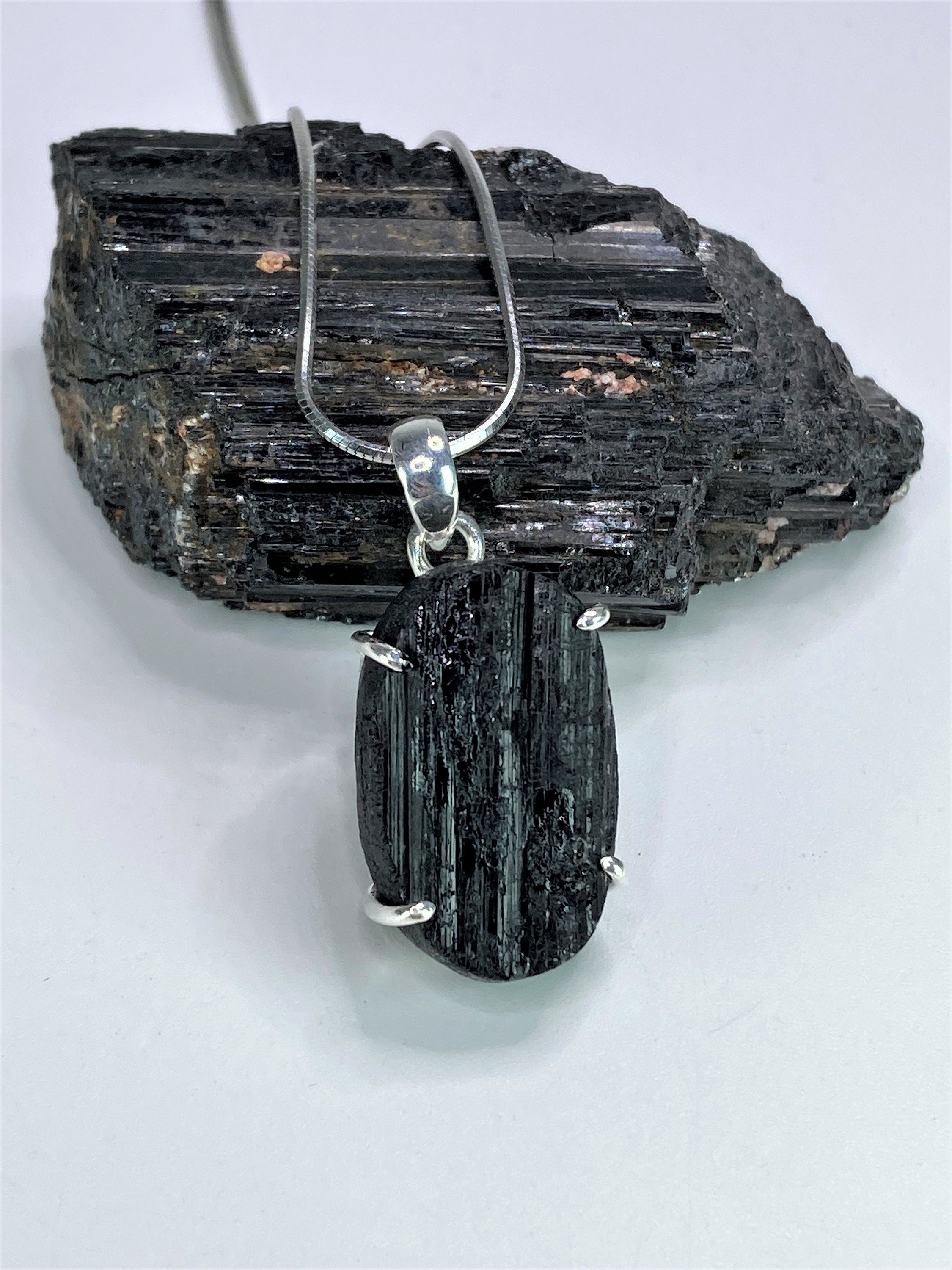 Natural Black Tourmaline and Silver Pendant (UV1645)