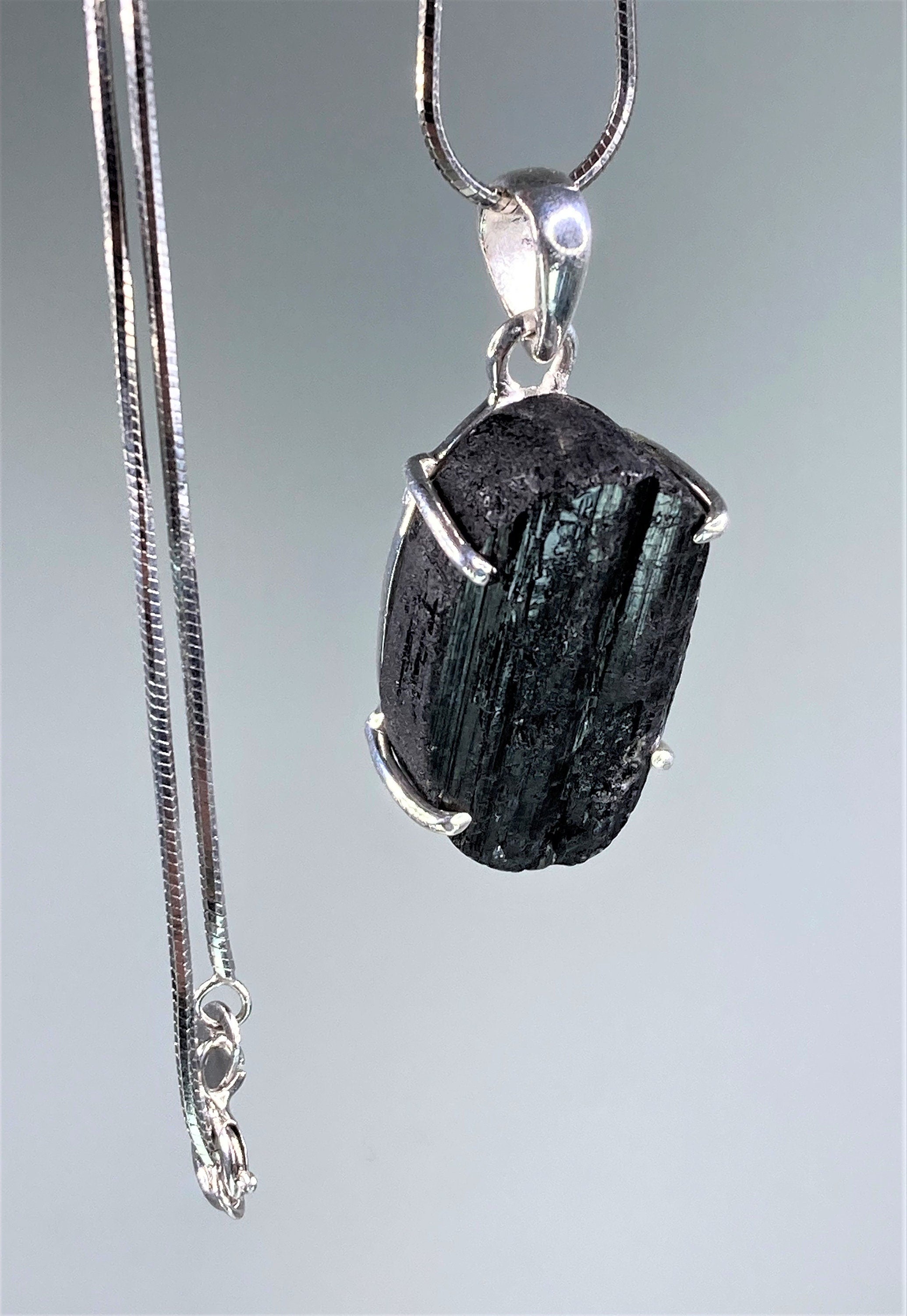 Natural Black Tourmaline and Silver Pendant (UV1645)