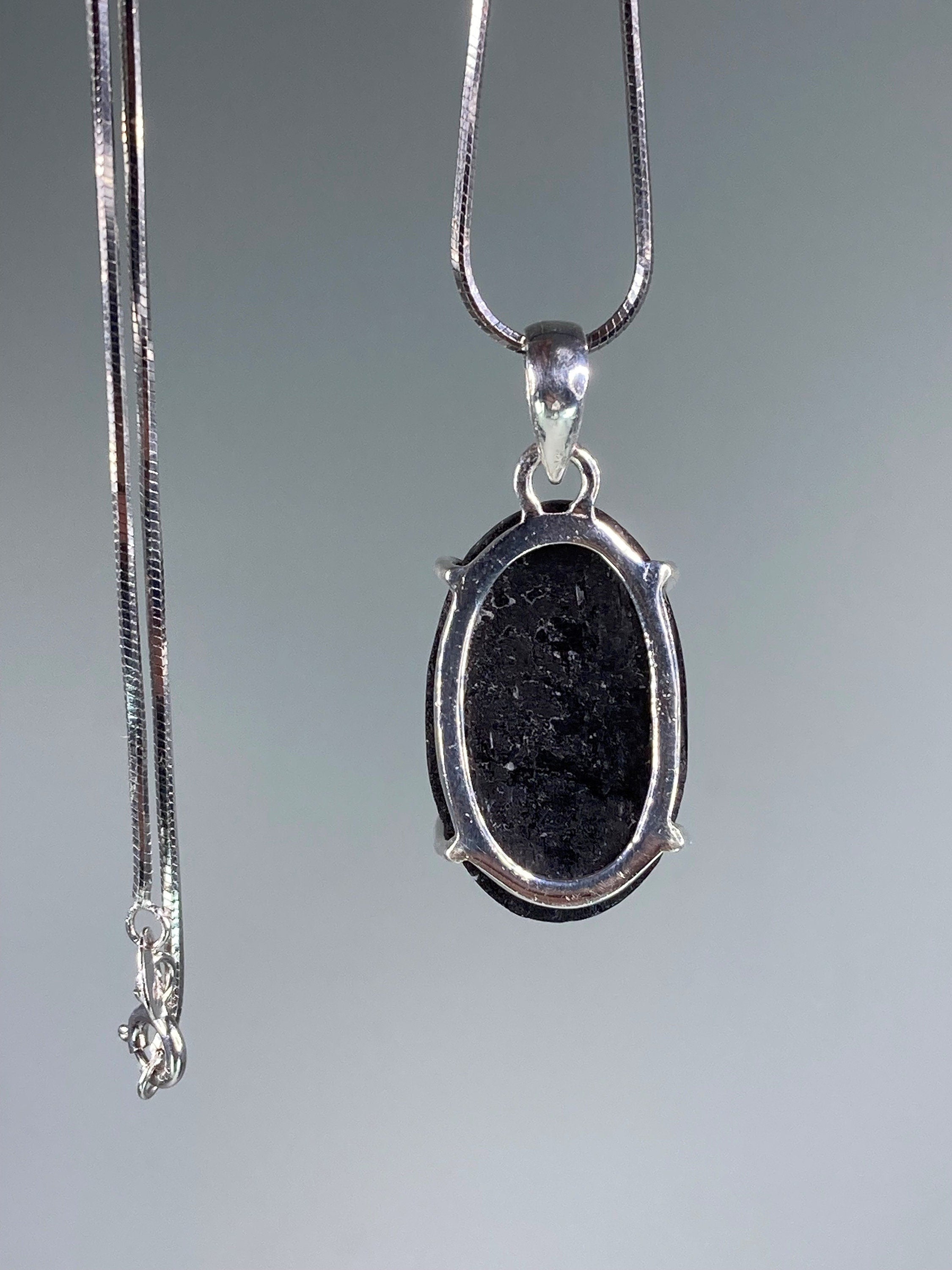 Natural Black Tourmaline and Silver Pendant (UV1645)