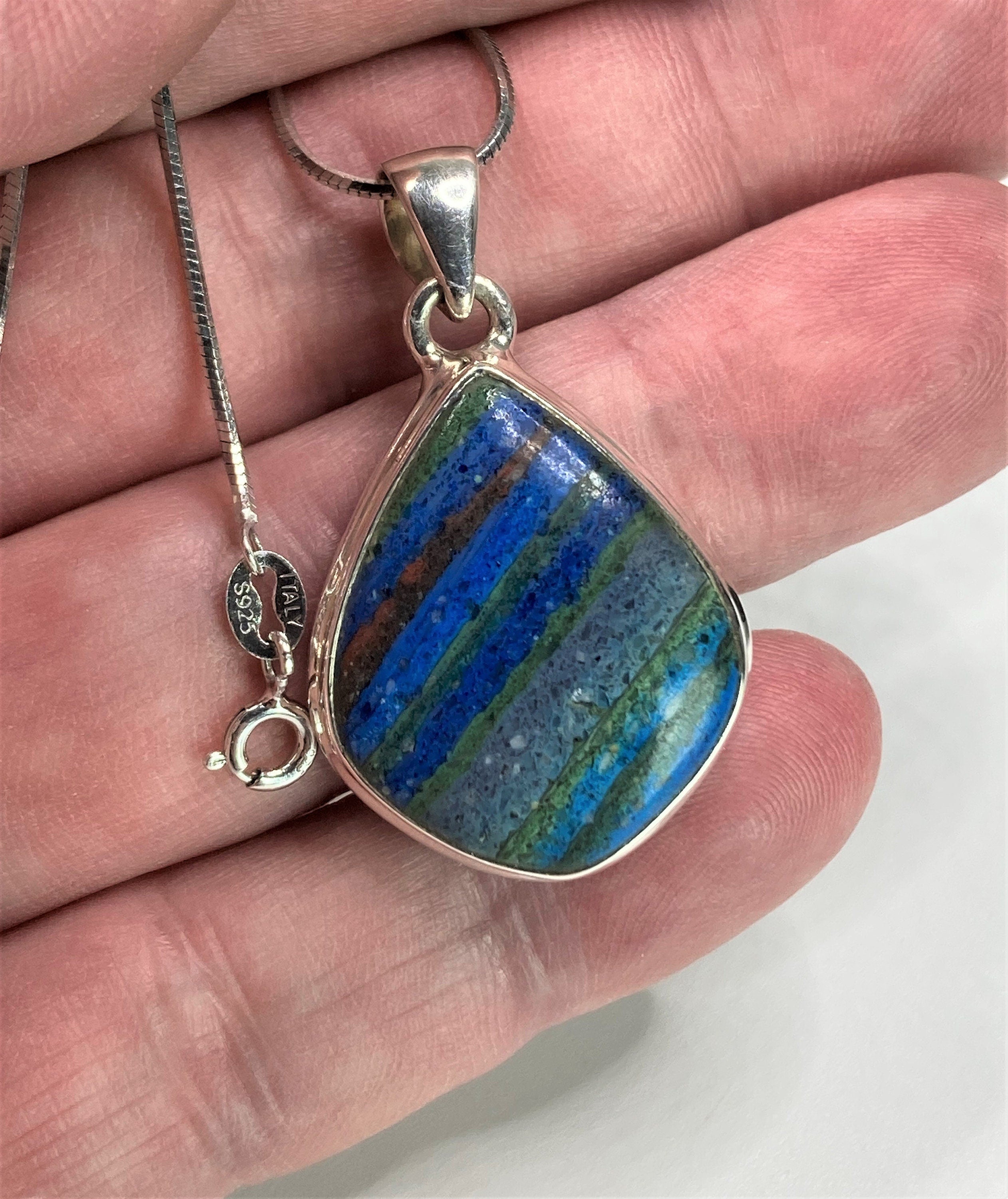 Rainbow Calsilica and Silver Pendant (UV 1196)