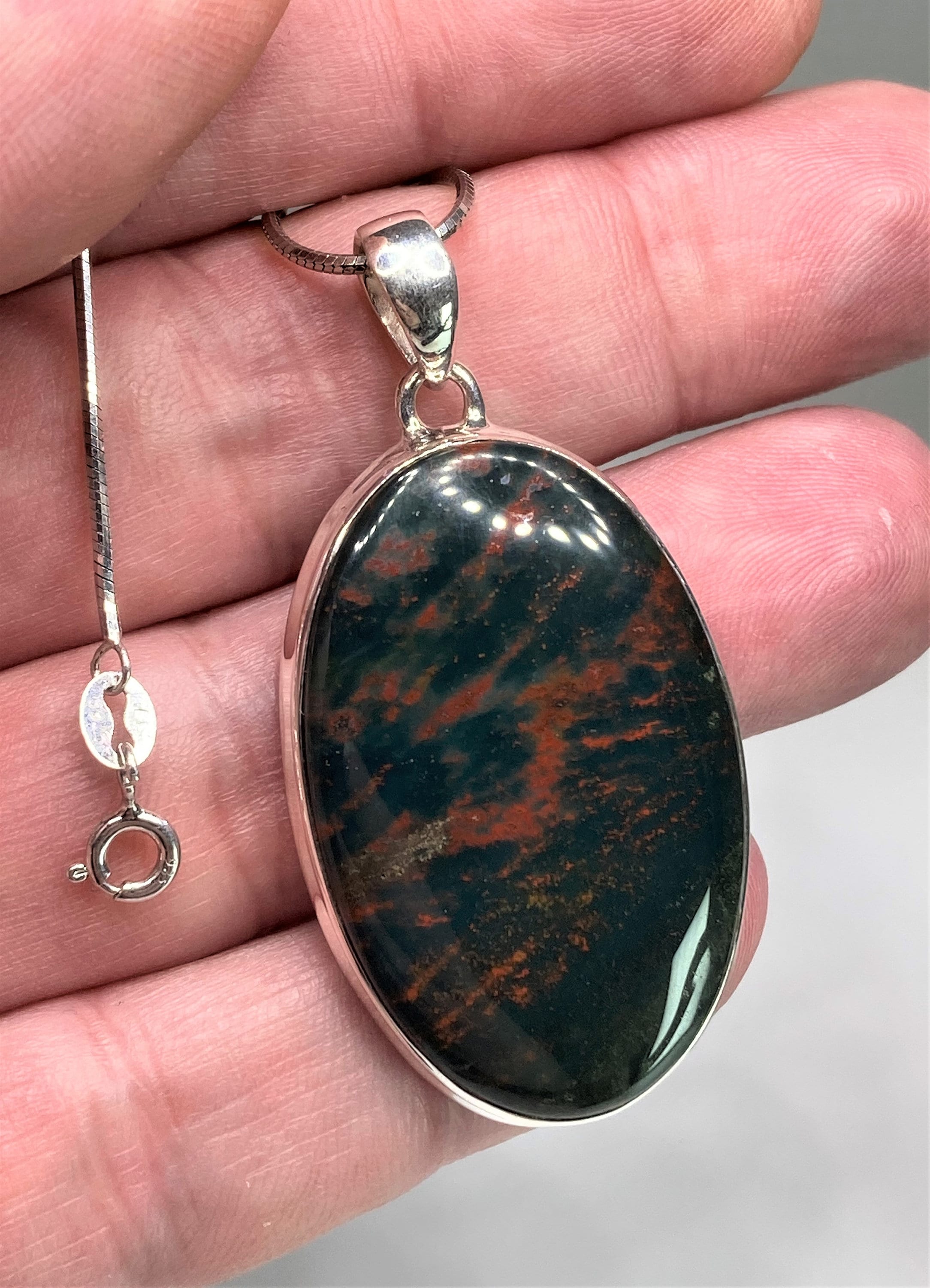 African Dragon Bloodstone and silver Pendant (UV1325)