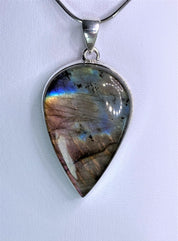 Grade A - Rare Pink Labradorite and Silver Pendant (UV4444)