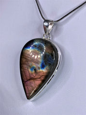 Grade A - Rare Pink Labradorite and Silver Pendant (UV4444)